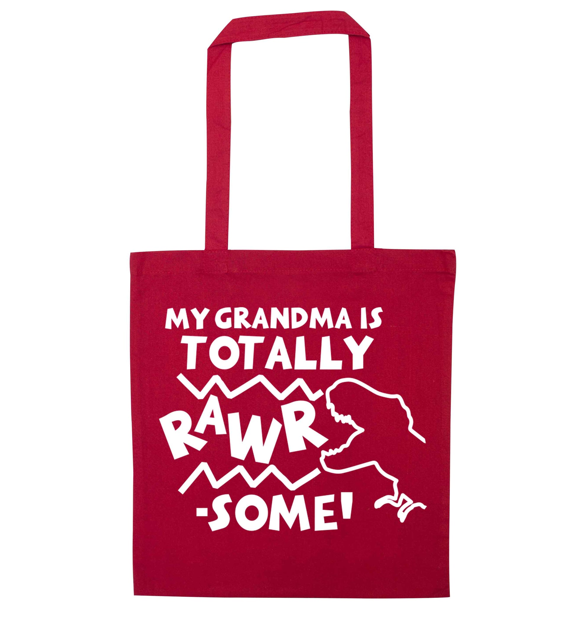 My grandma is totally rawrsome red tote bag