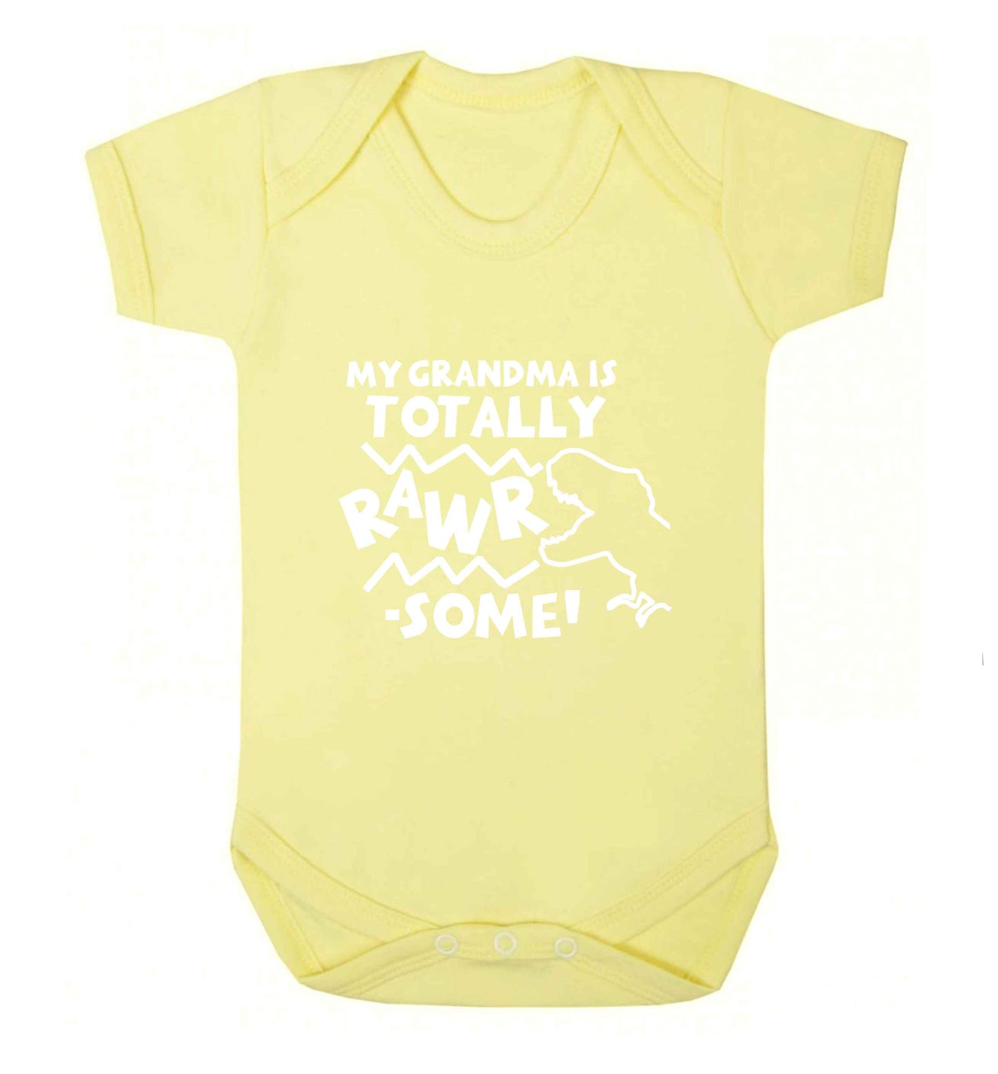 My grandma is totally rawrsome baby vest pale yellow 18-24 months