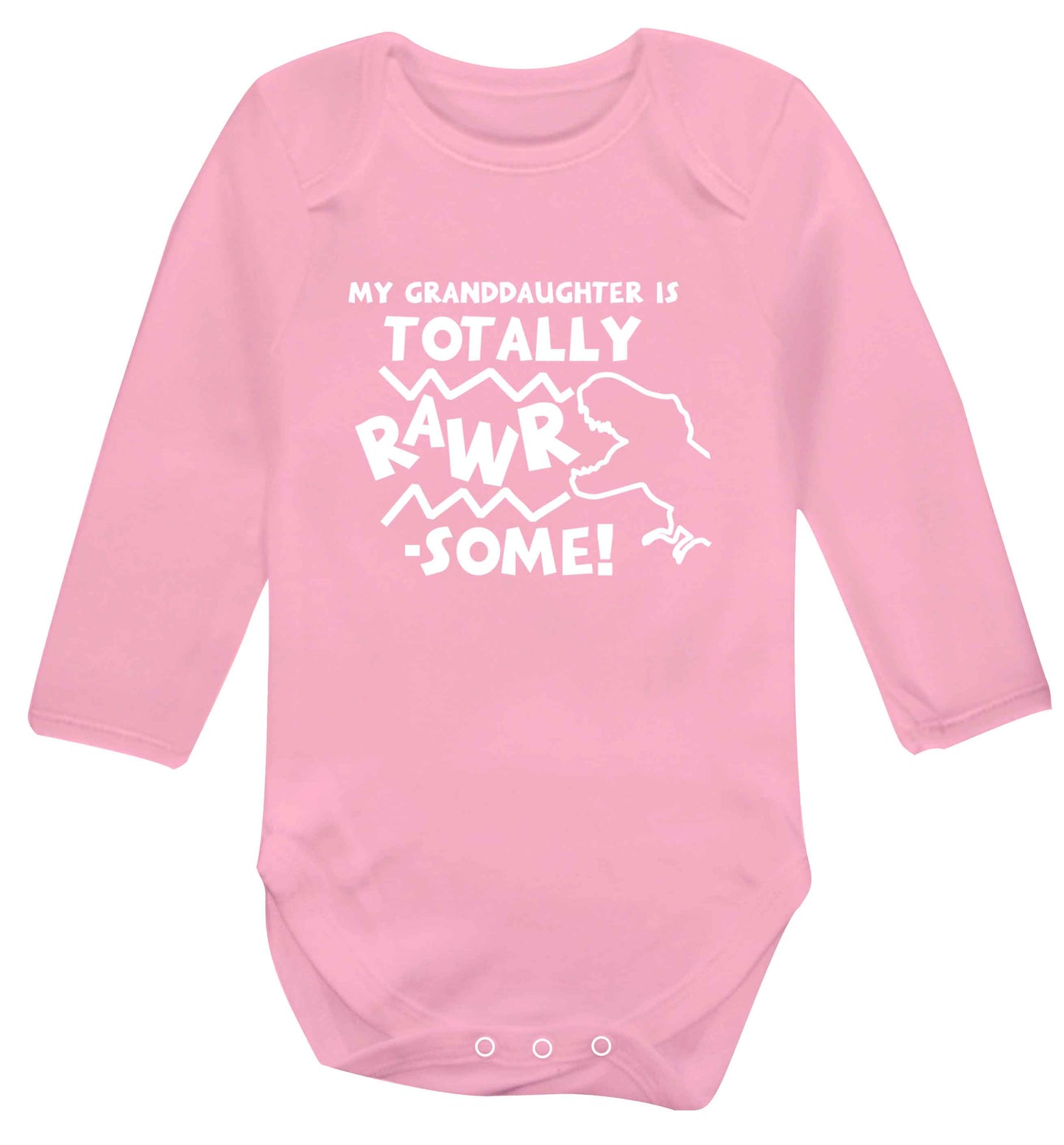 My granddaughter is totally rawrsome baby vest long sleeved pale pink 6-12 months