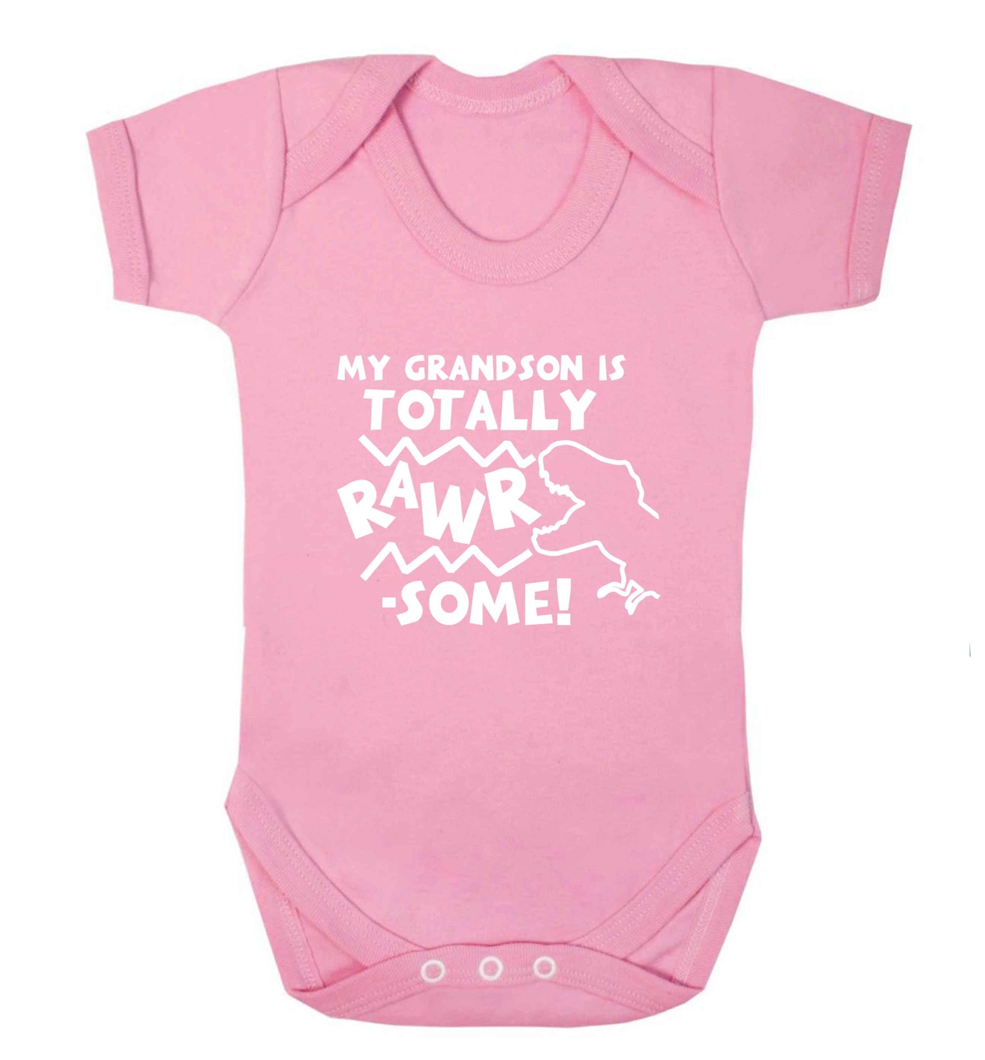 My grandson is totally rawrsome baby vest pale pink 18-24 months