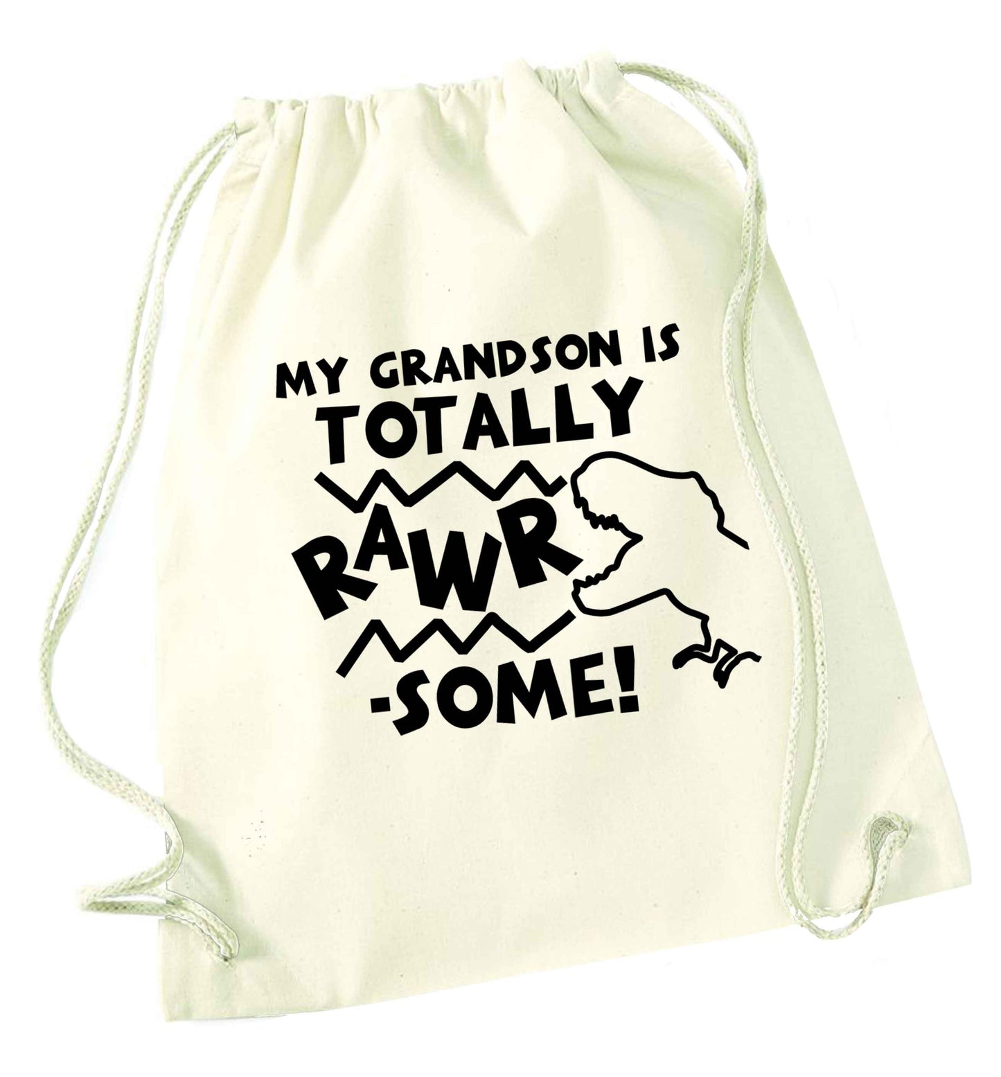 My grandson is totally rawrsome natural drawstring bag