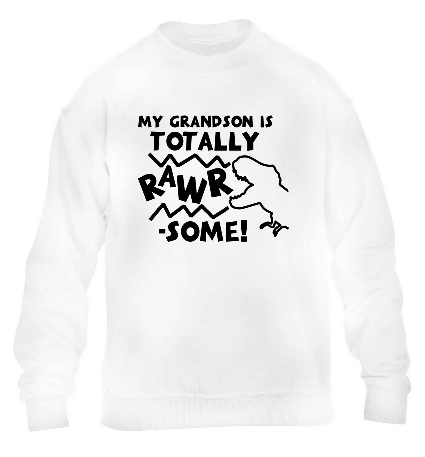 My grandson is totally rawrsome children's white sweater 12-13 Years