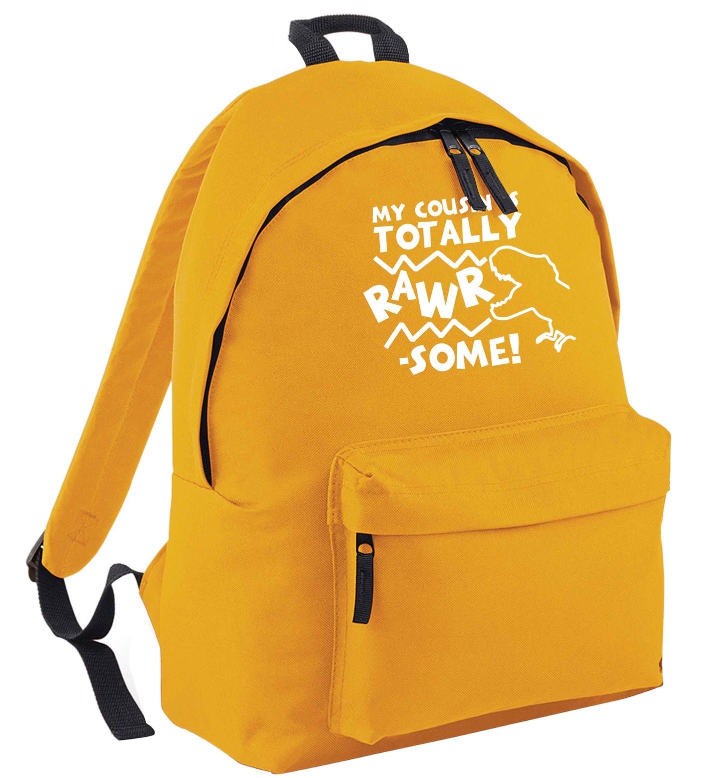 My cousin is totally rawrsome mustard adults backpack