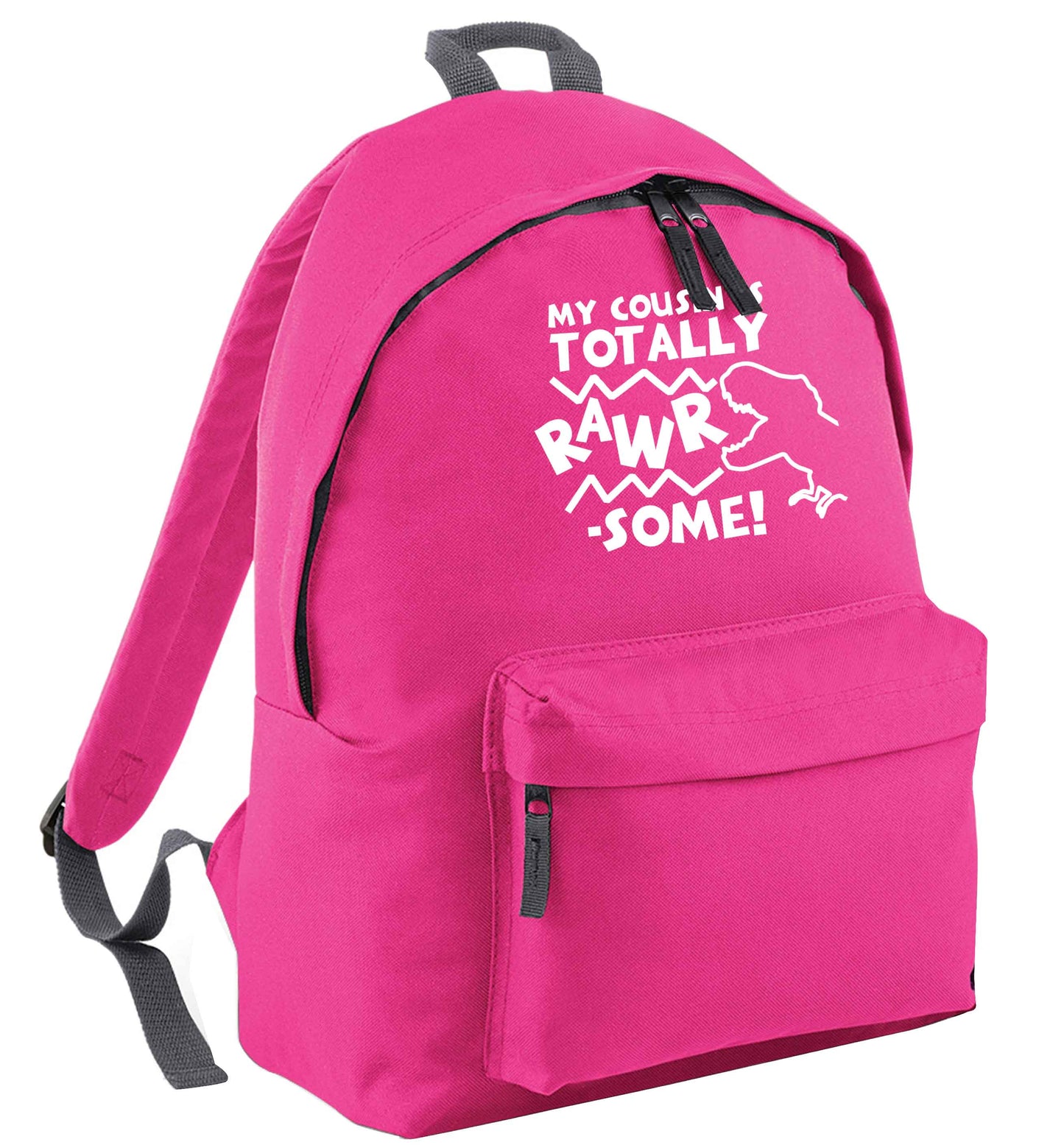 My cousin is totally rawrsome pink adults backpack