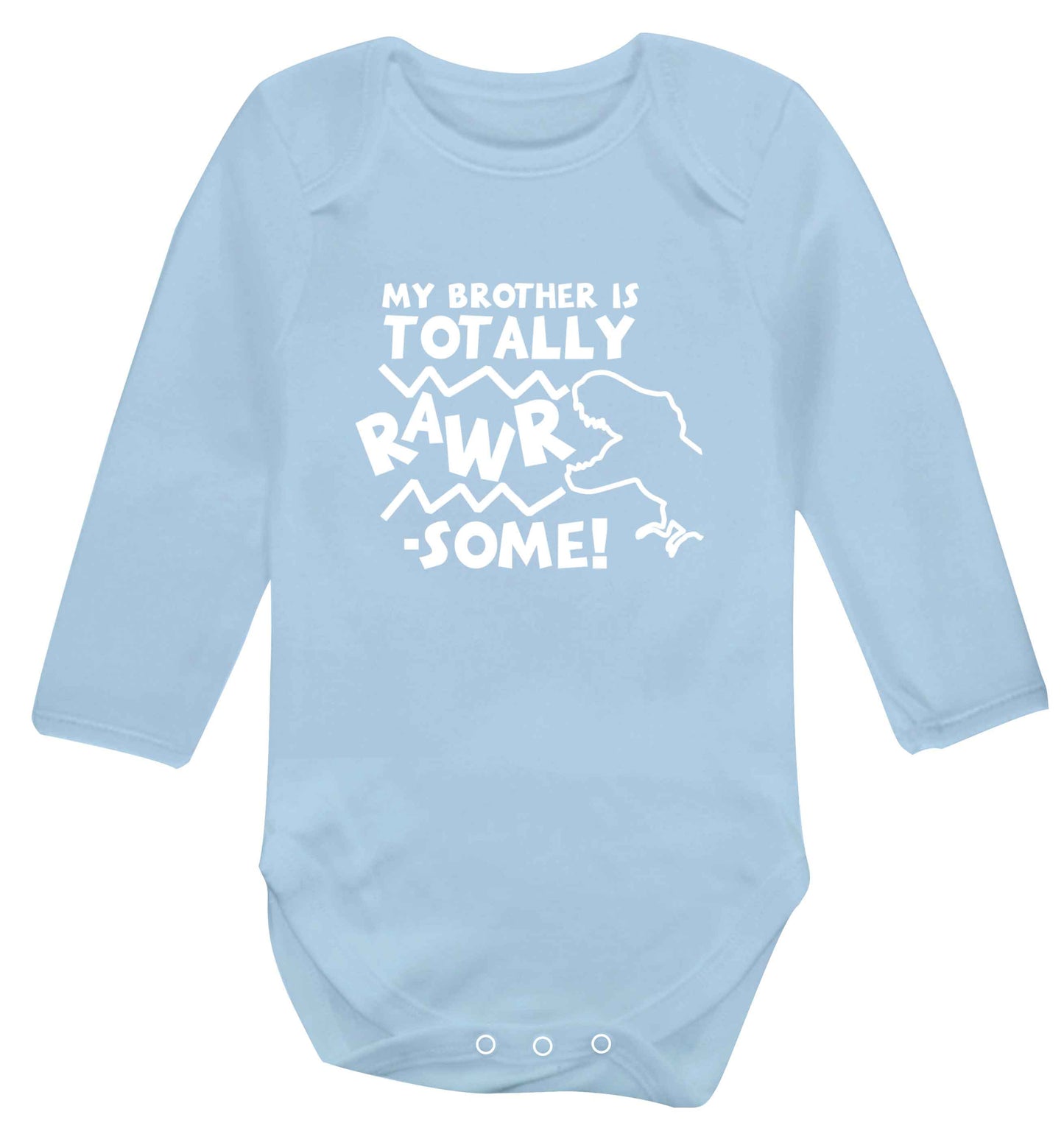 My brother is totally rawrsome baby vest long sleeved pale blue 6-12 months