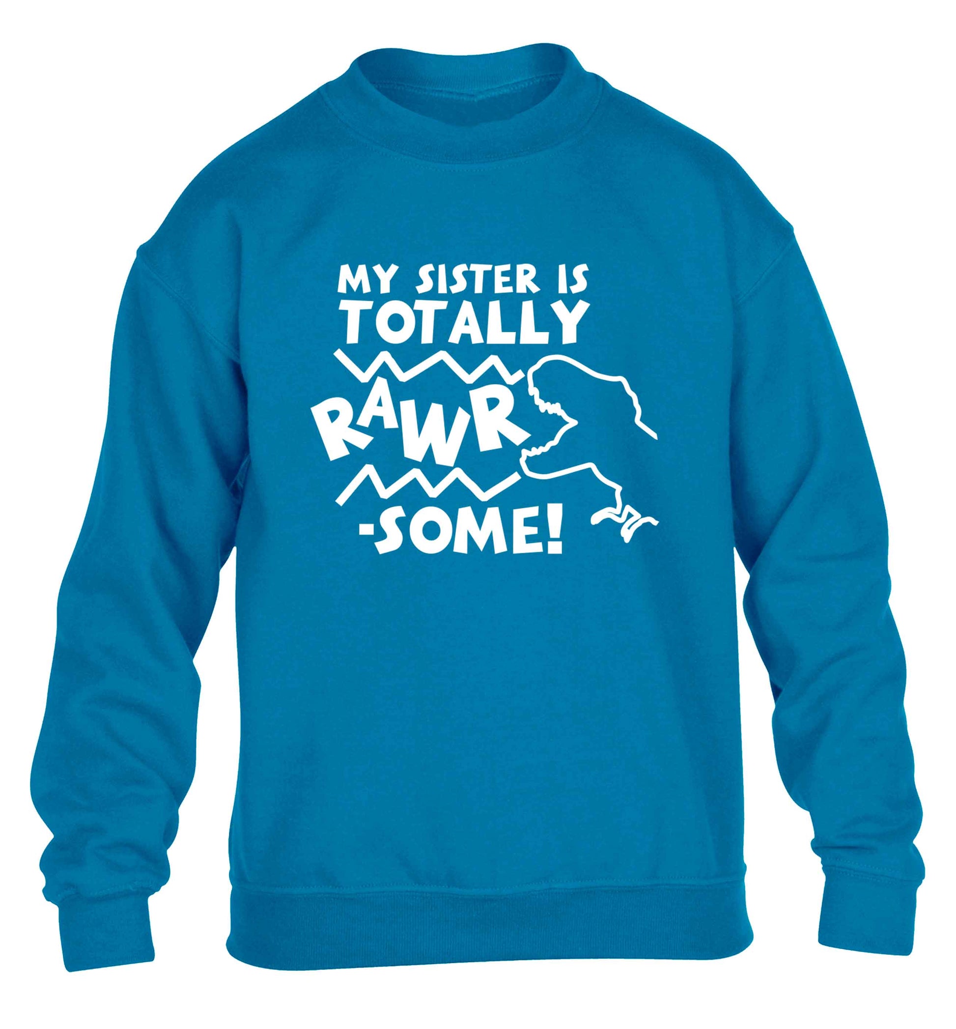 My sister is totally rawrsome children's blue sweater 12-13 Years