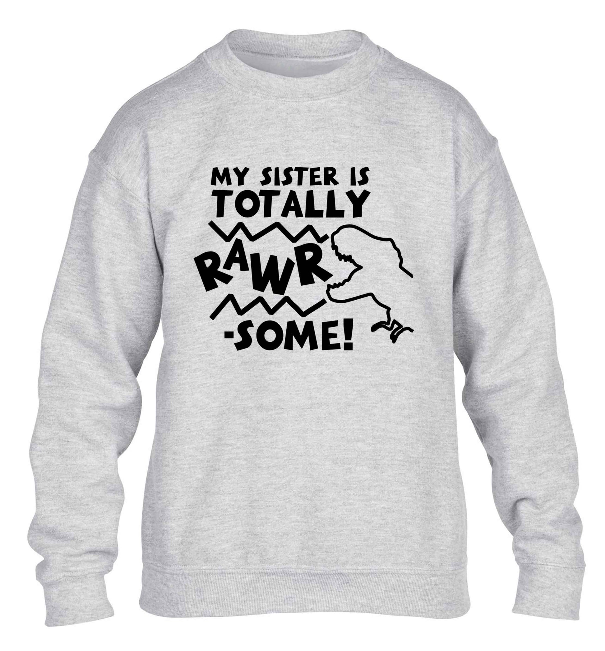 My sister is totally rawrsome children's grey sweater 12-13 Years
