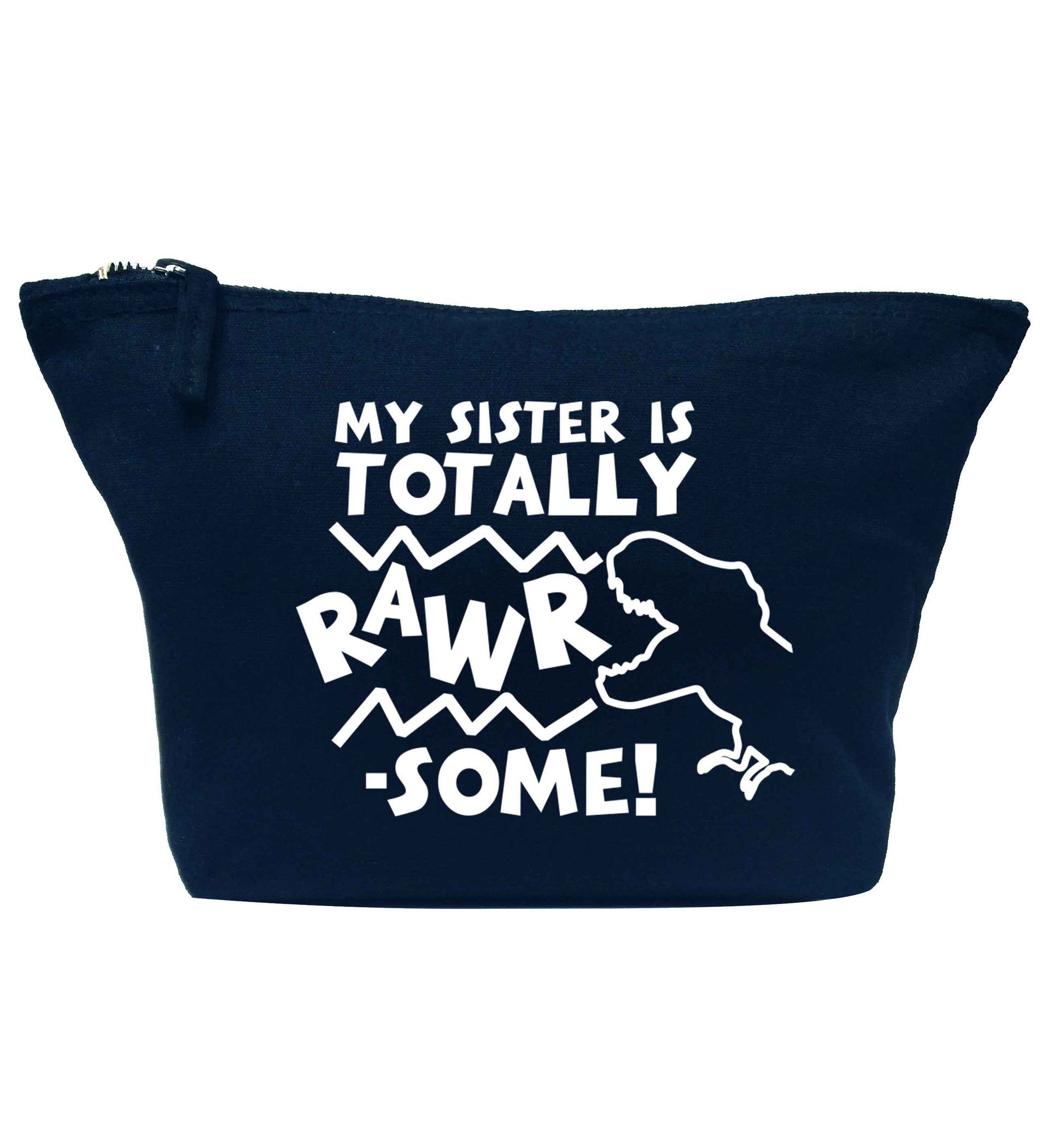My sister is totally rawrsome navy makeup bag