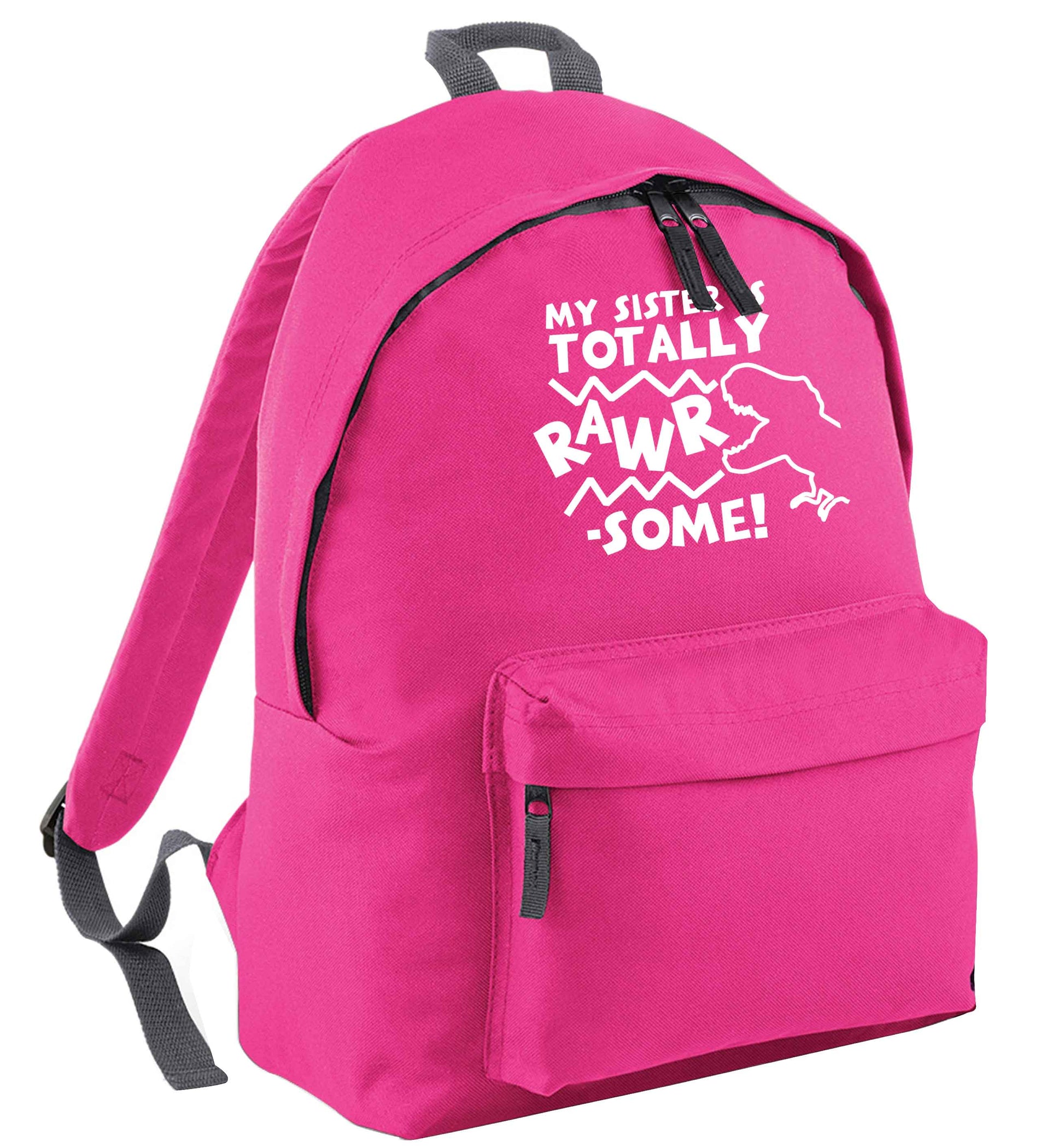 My sister is totally rawrsome pink childrens backpack