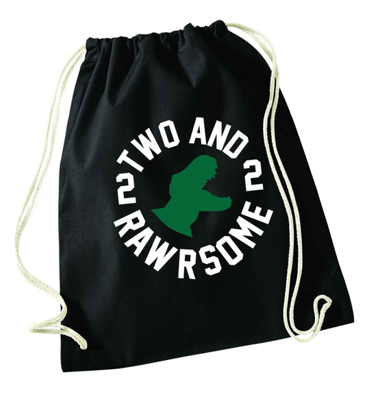 Two and rawrsome black drawstring bag