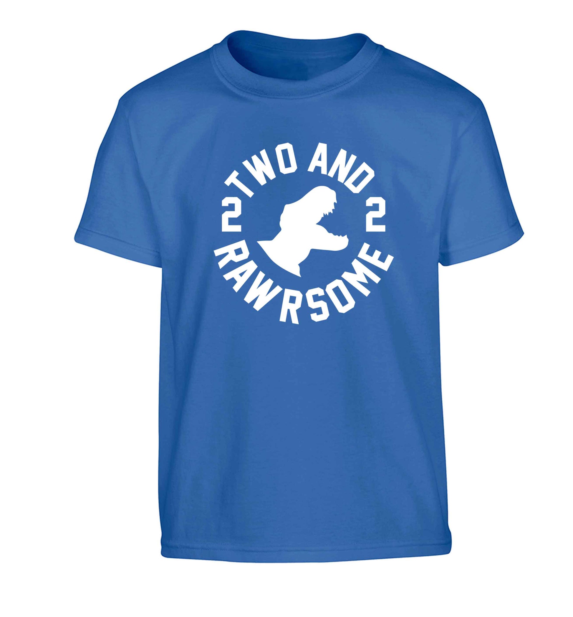 Two and rawrsome Children's blue Tshirt 12-13 Years