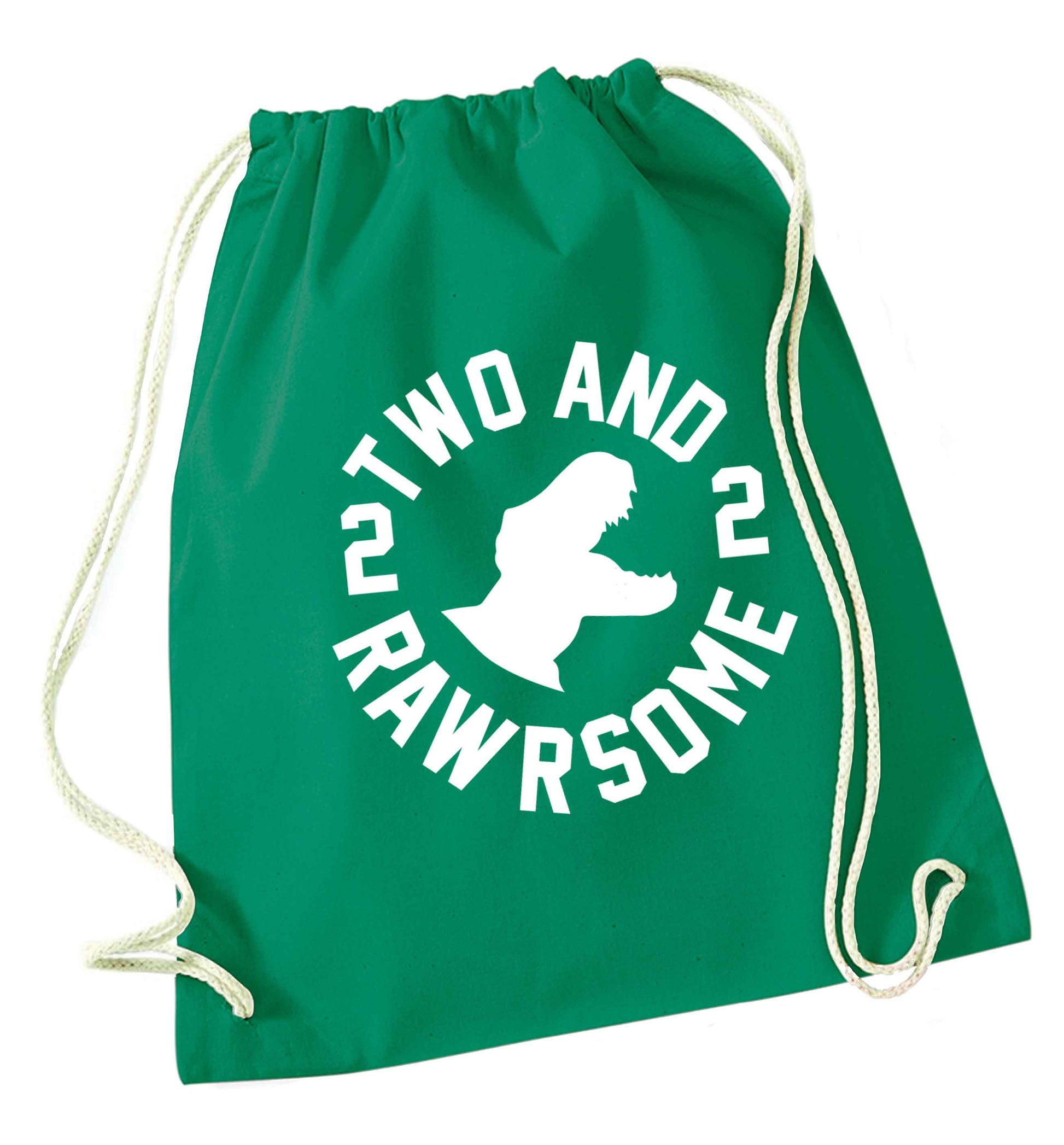 Two and rawrsome green drawstring bag