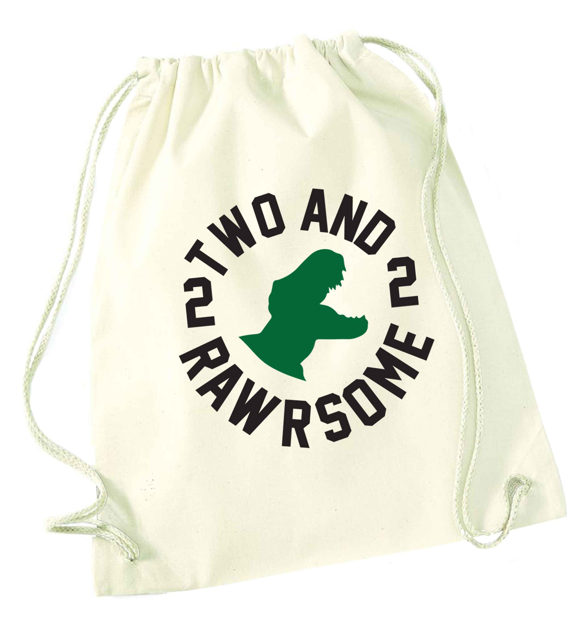 Two and rawrsome natural drawstring bag