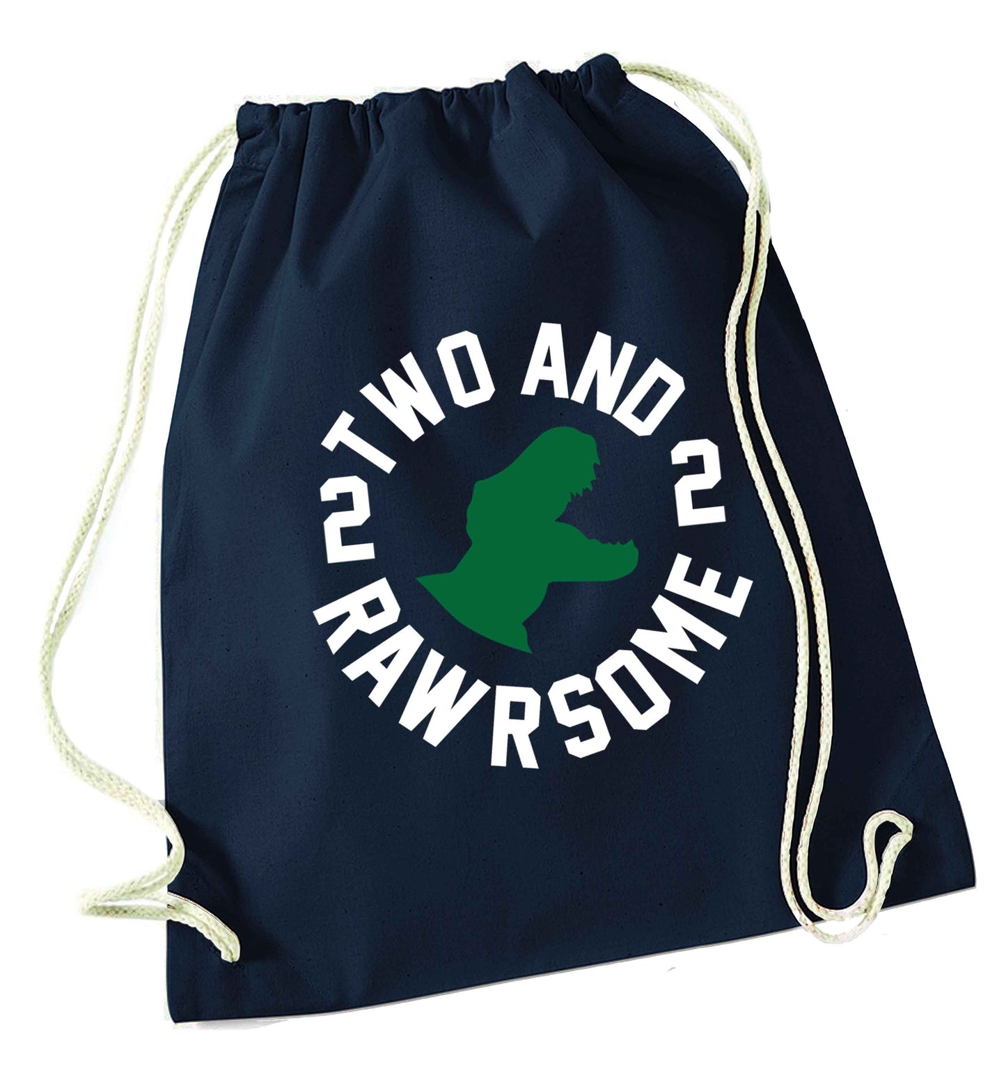 Two and rawrsome navy drawstring bag