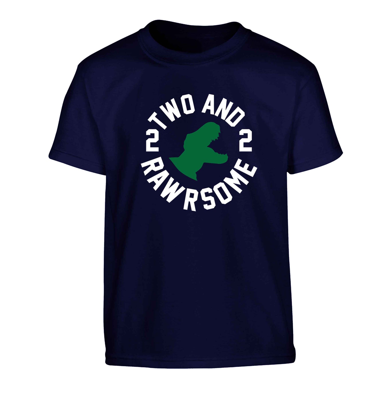 Two and rawrsome Children's navy Tshirt 12-13 Years
