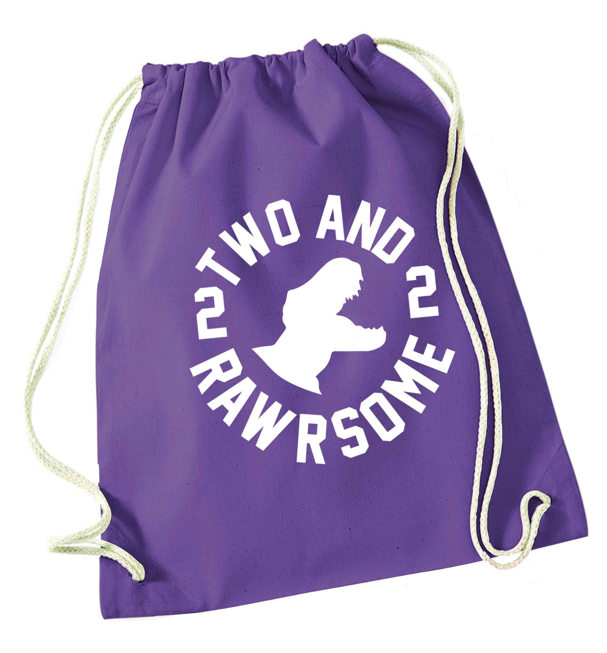 Two and rawrsome purple drawstring bag