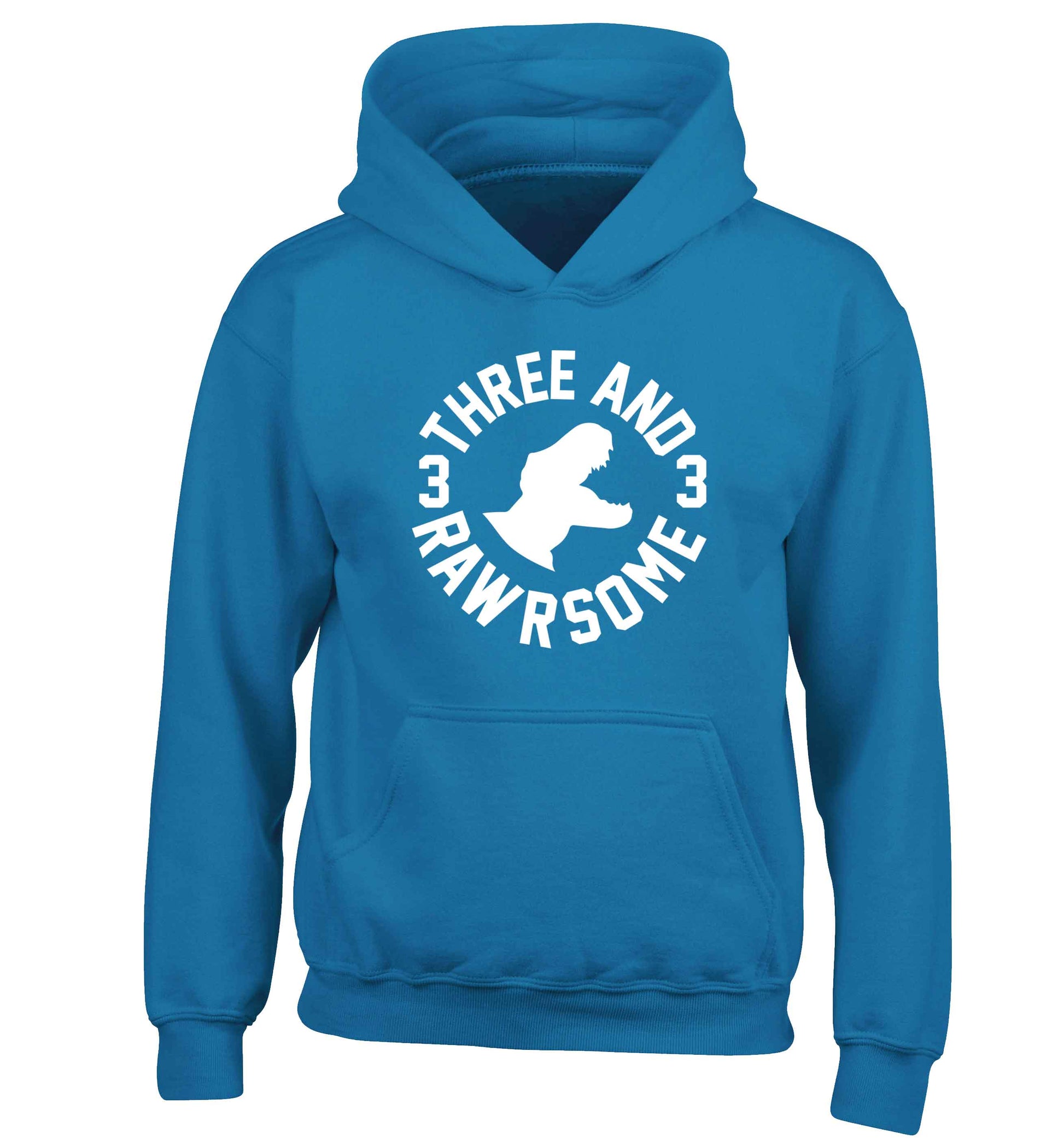Three and rawrsome children's blue hoodie 12-13 Years
