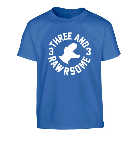 Three and rawrsome Children's blue Tshirt 12-13 Years