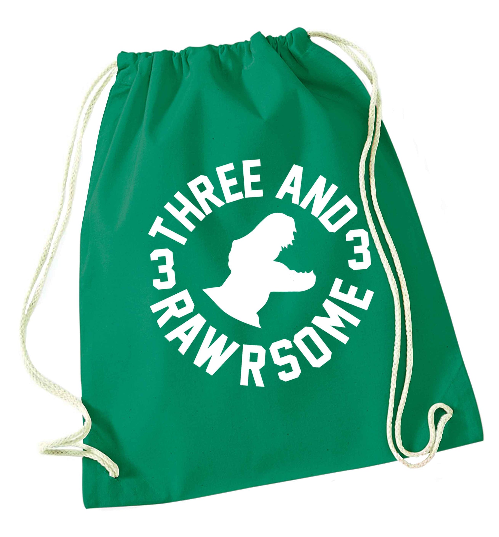 Three and rawrsome green drawstring bag