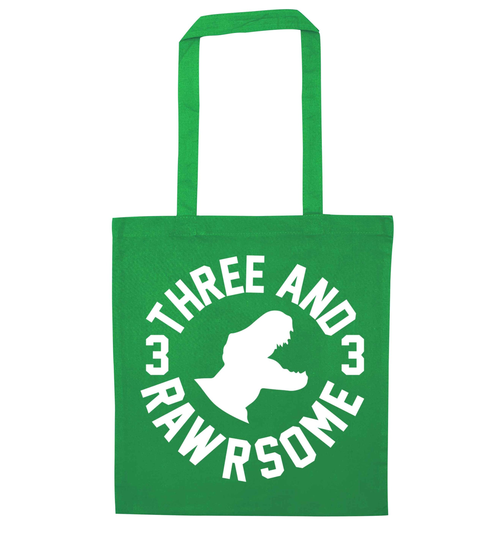 Three and rawrsome green tote bag