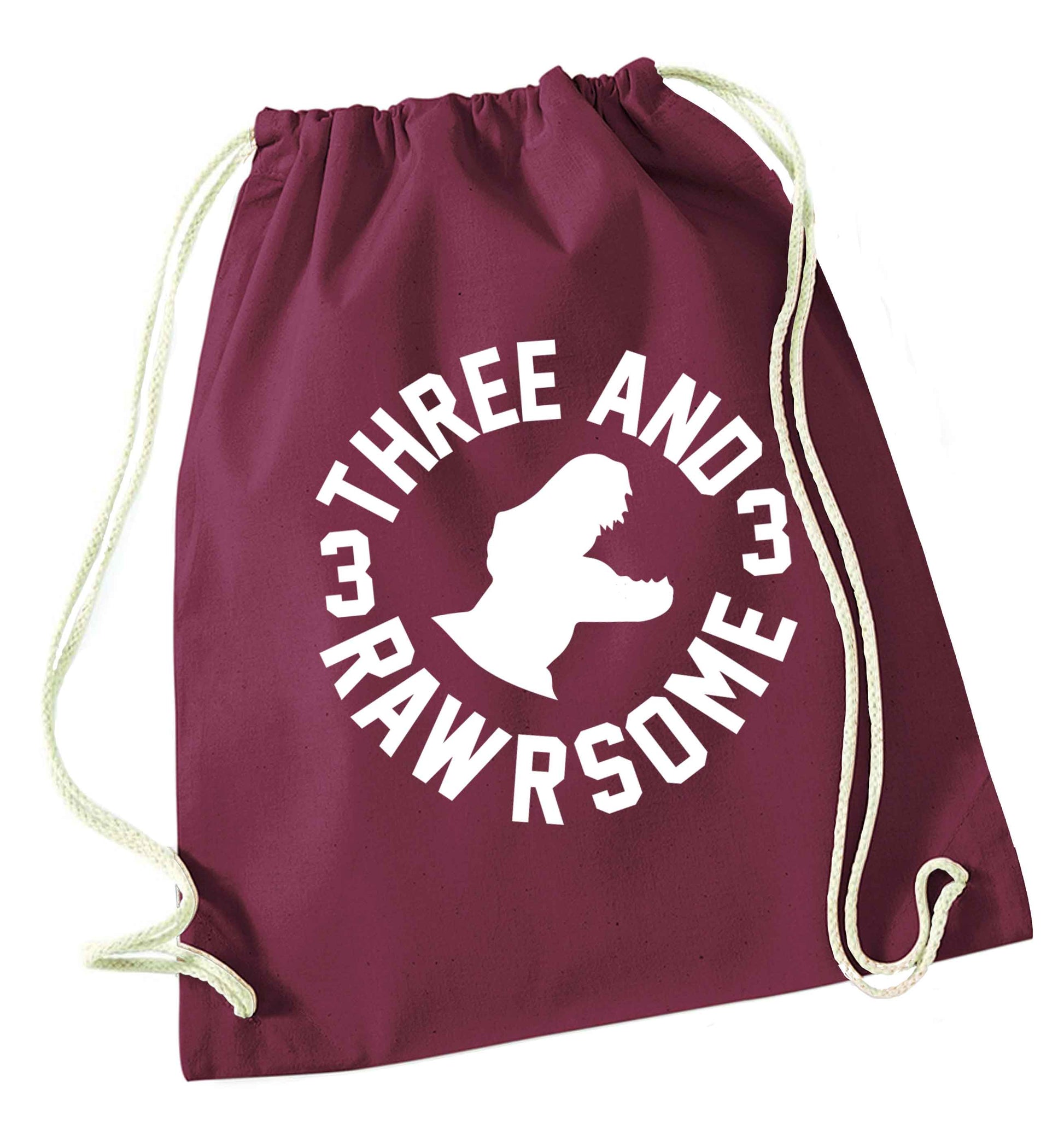 Three and rawrsome maroon drawstring bag