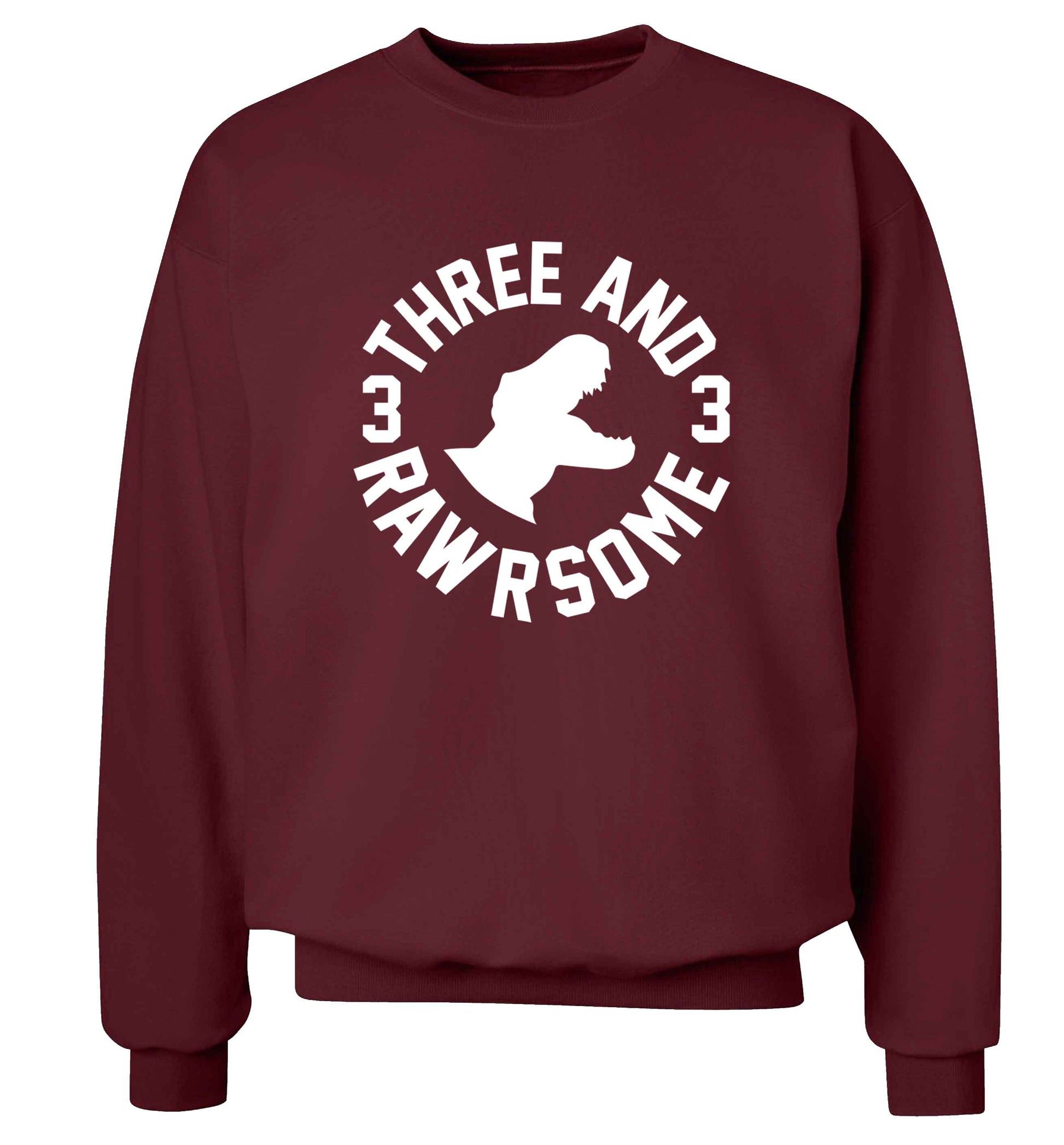 Three and rawrsome adult's unisex maroon sweater 2XL