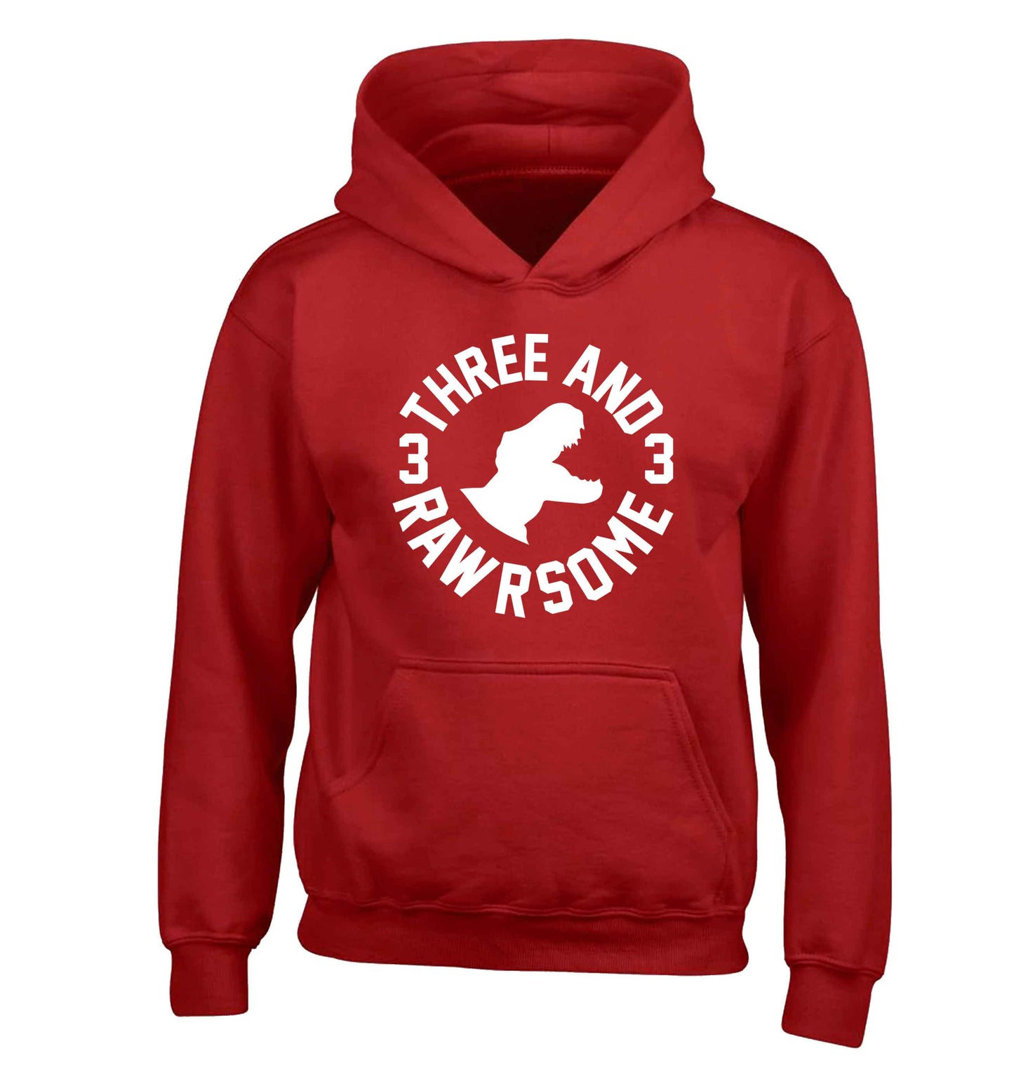 Three and rawrsome children's red hoodie 12-13 Years