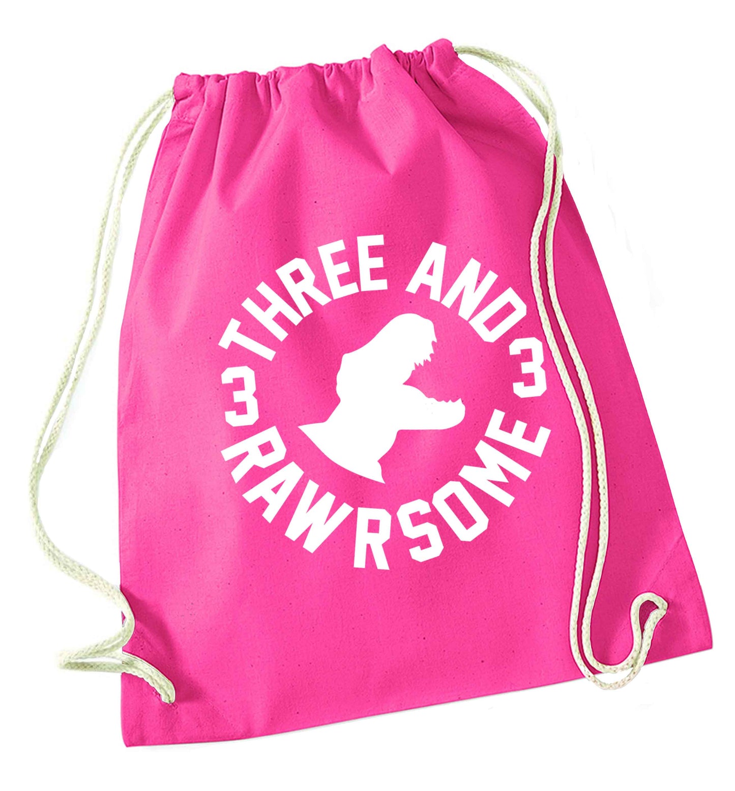 Three and rawrsome pink drawstring bag