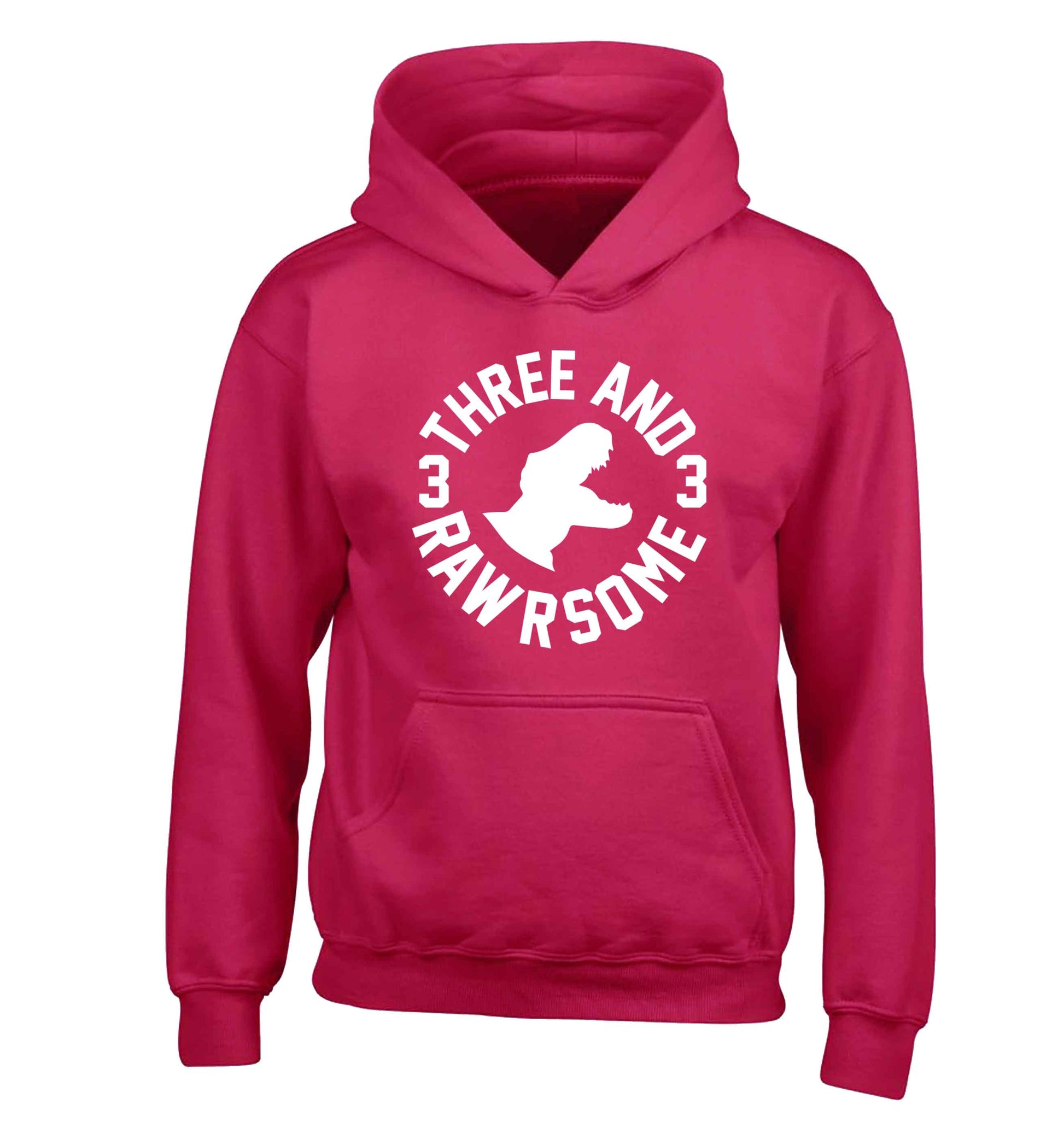 Three and rawrsome children's pink hoodie 12-13 Years
