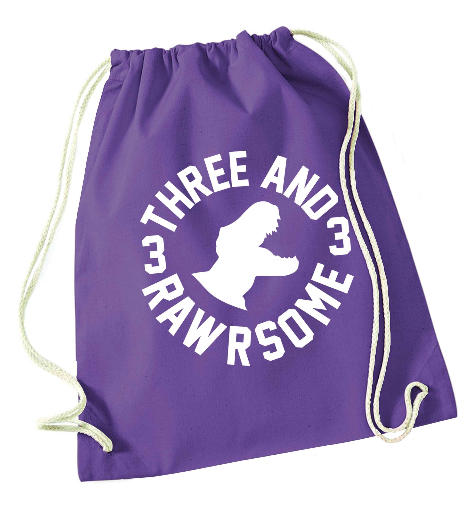 Three and rawrsome purple drawstring bag