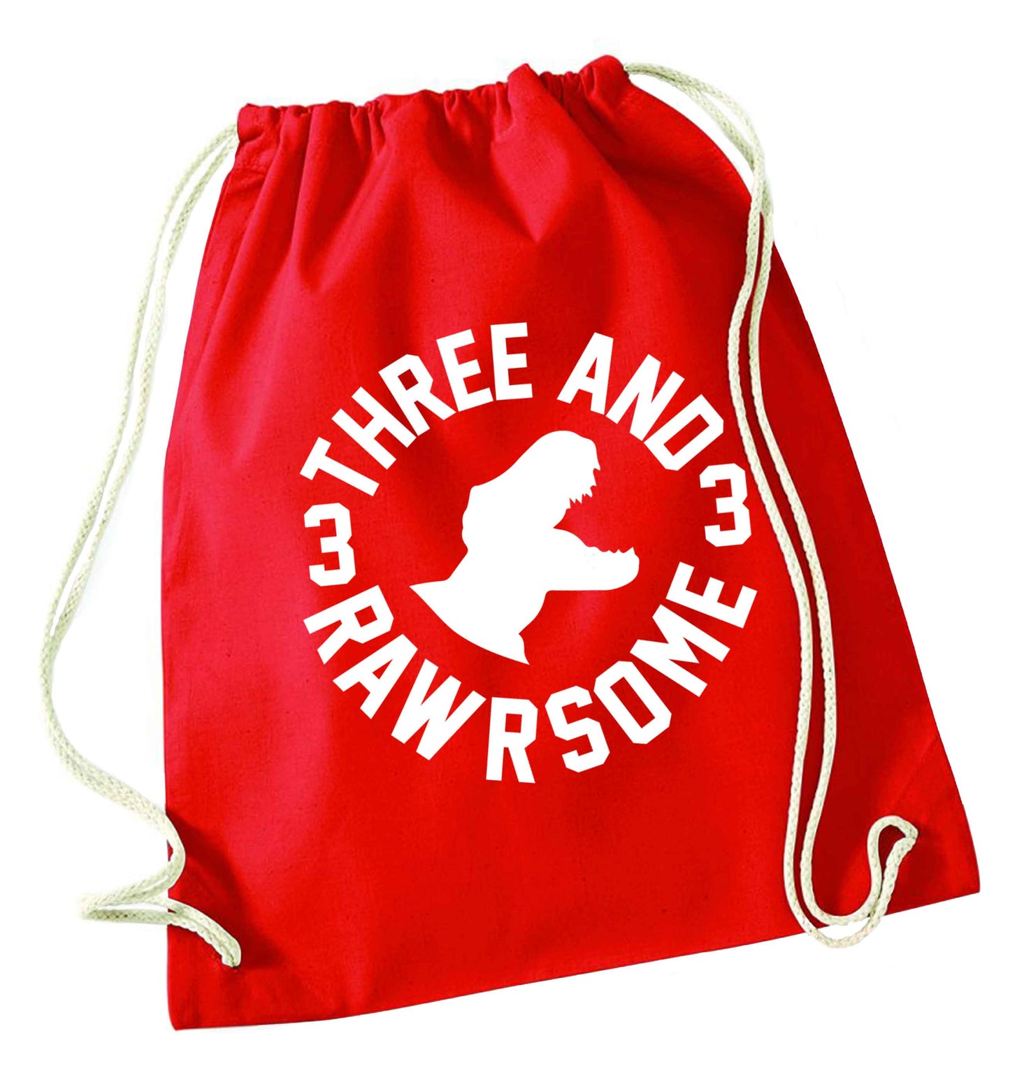 Three and rawrsome red drawstring bag 