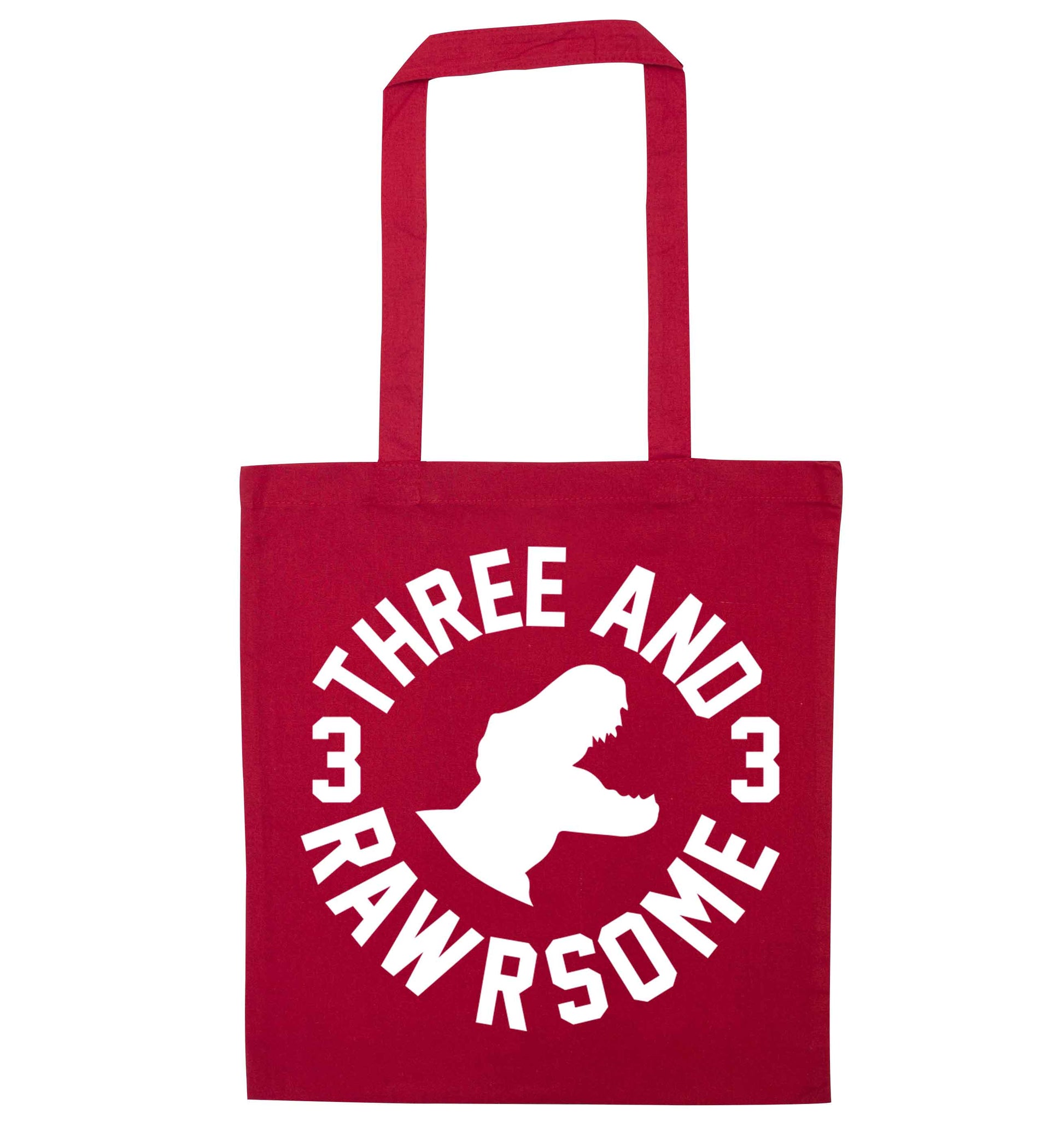 Three and rawrsome red tote bag