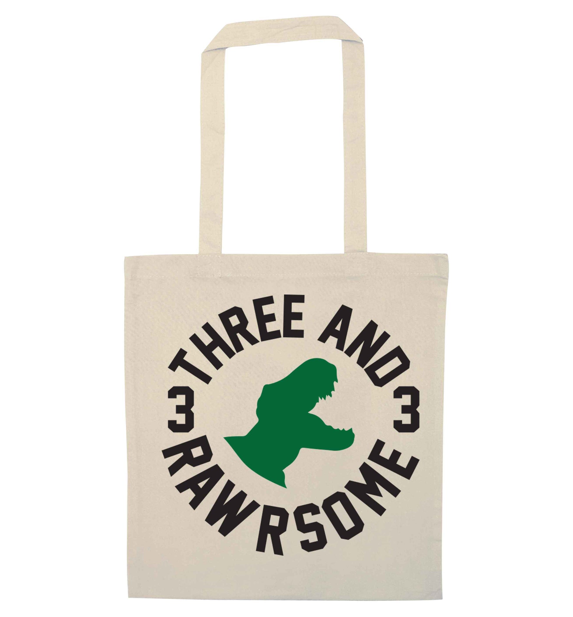 Three and rawrsome natural tote bag