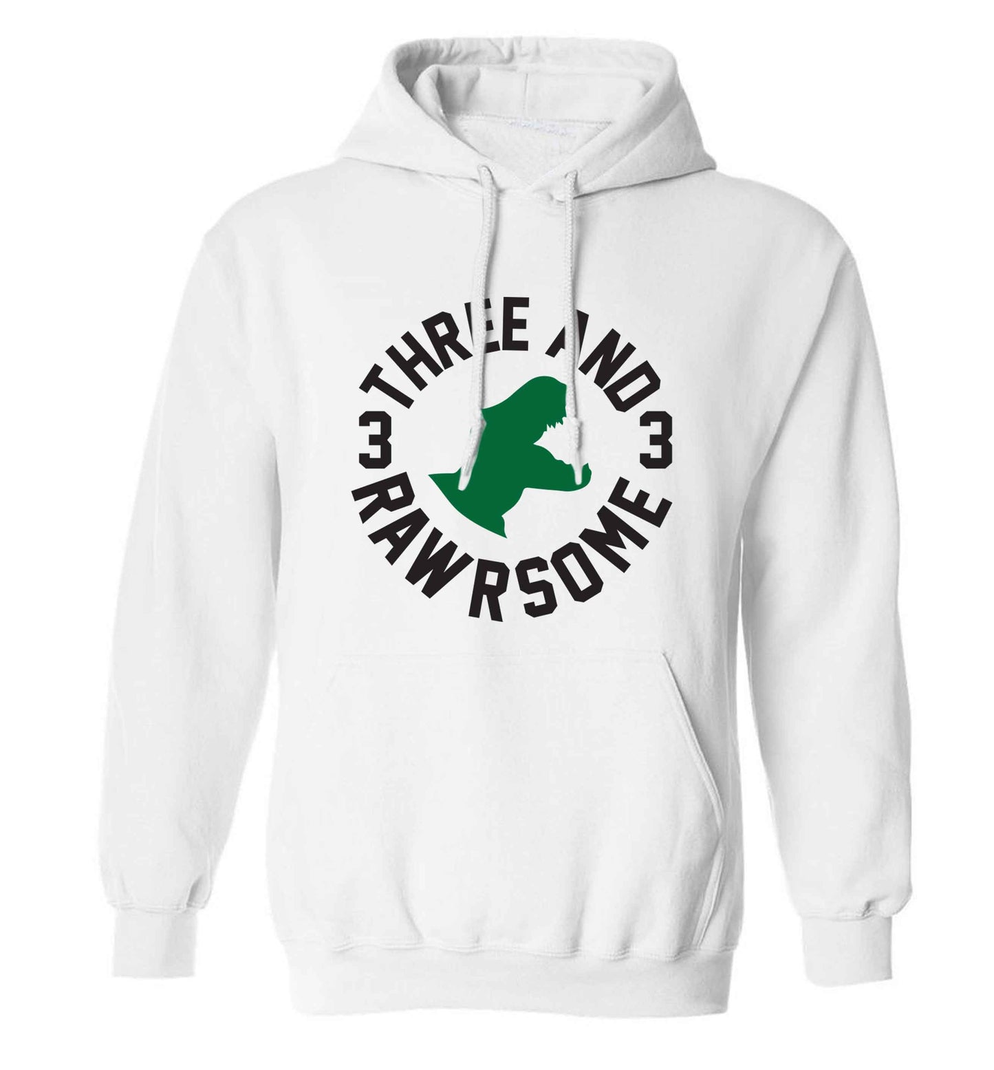 Three and rawrsome adults unisex white hoodie 2XL