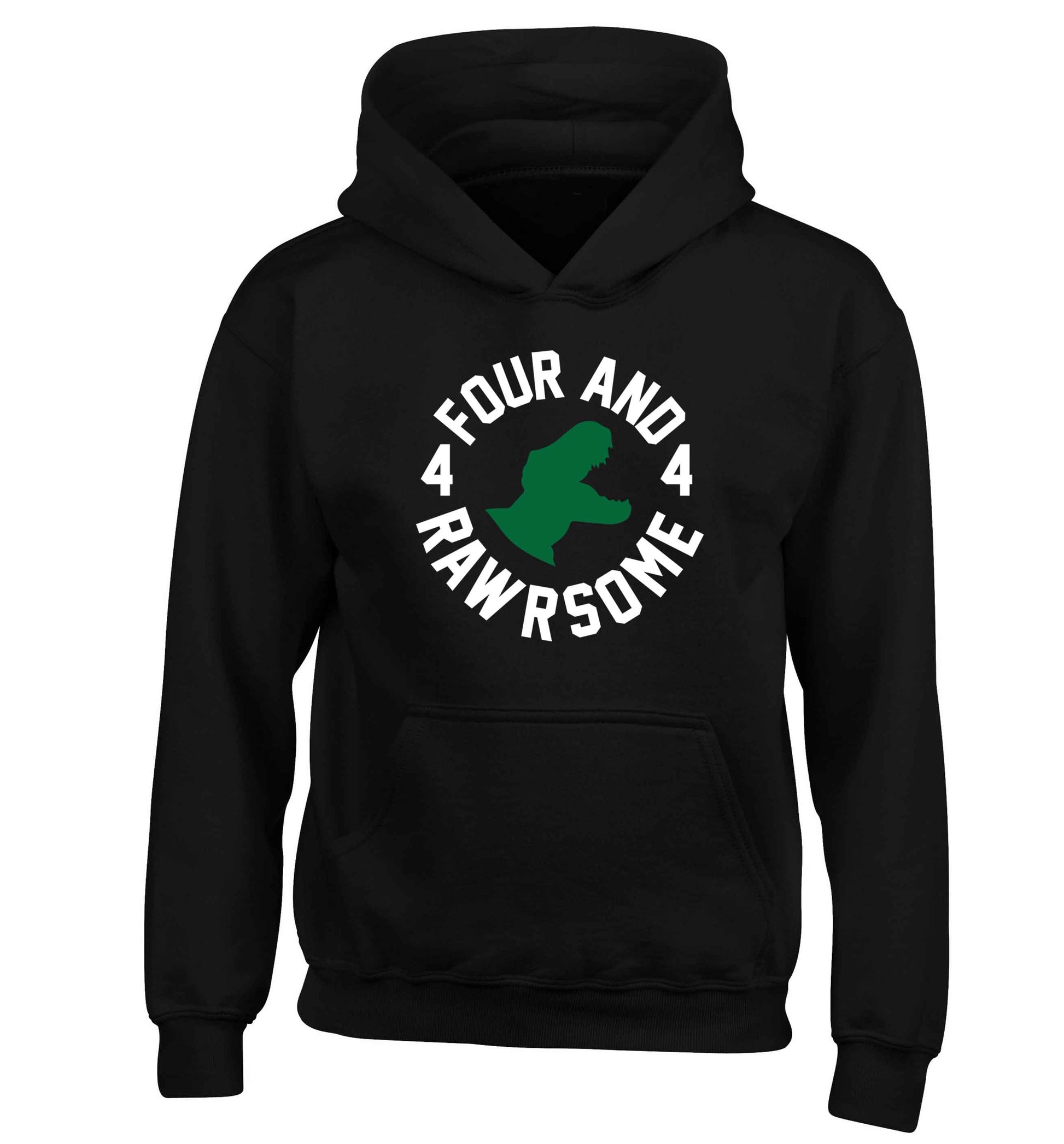 Four and rawrsome children's black hoodie 12-13 Years