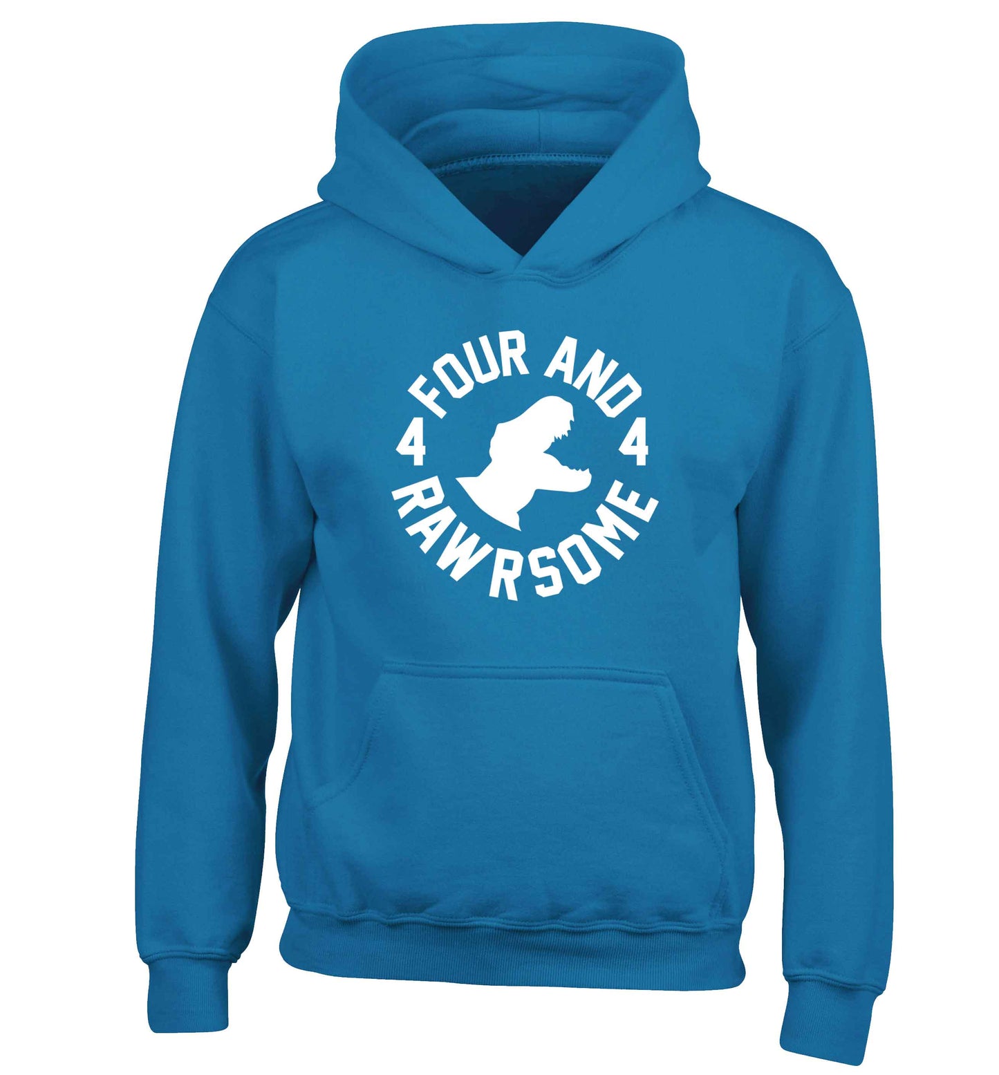 Four and rawrsome children's blue hoodie 12-13 Years
