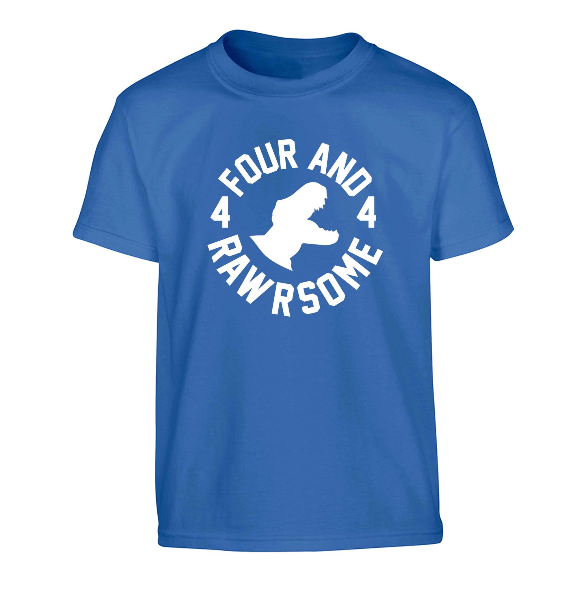 Four and rawrsome Children's blue Tshirt 12-13 Years