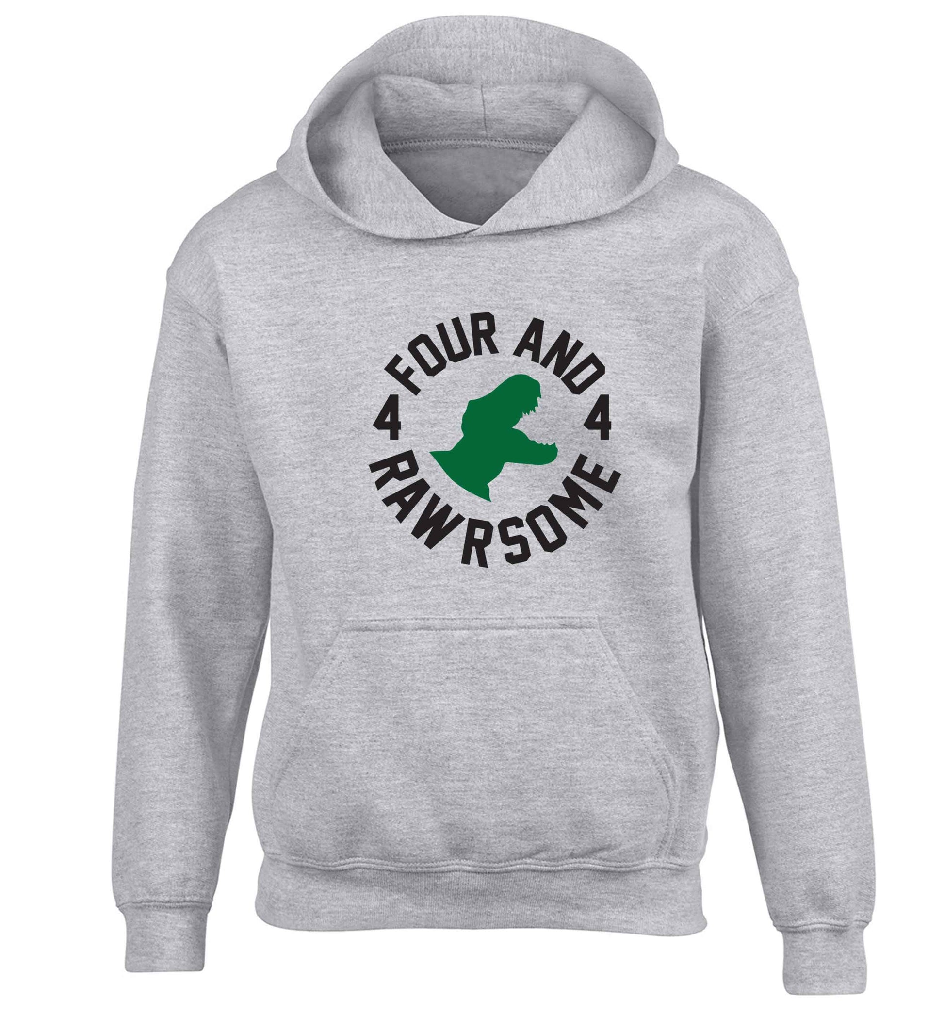 Four and rawrsome children's grey hoodie 12-13 Years