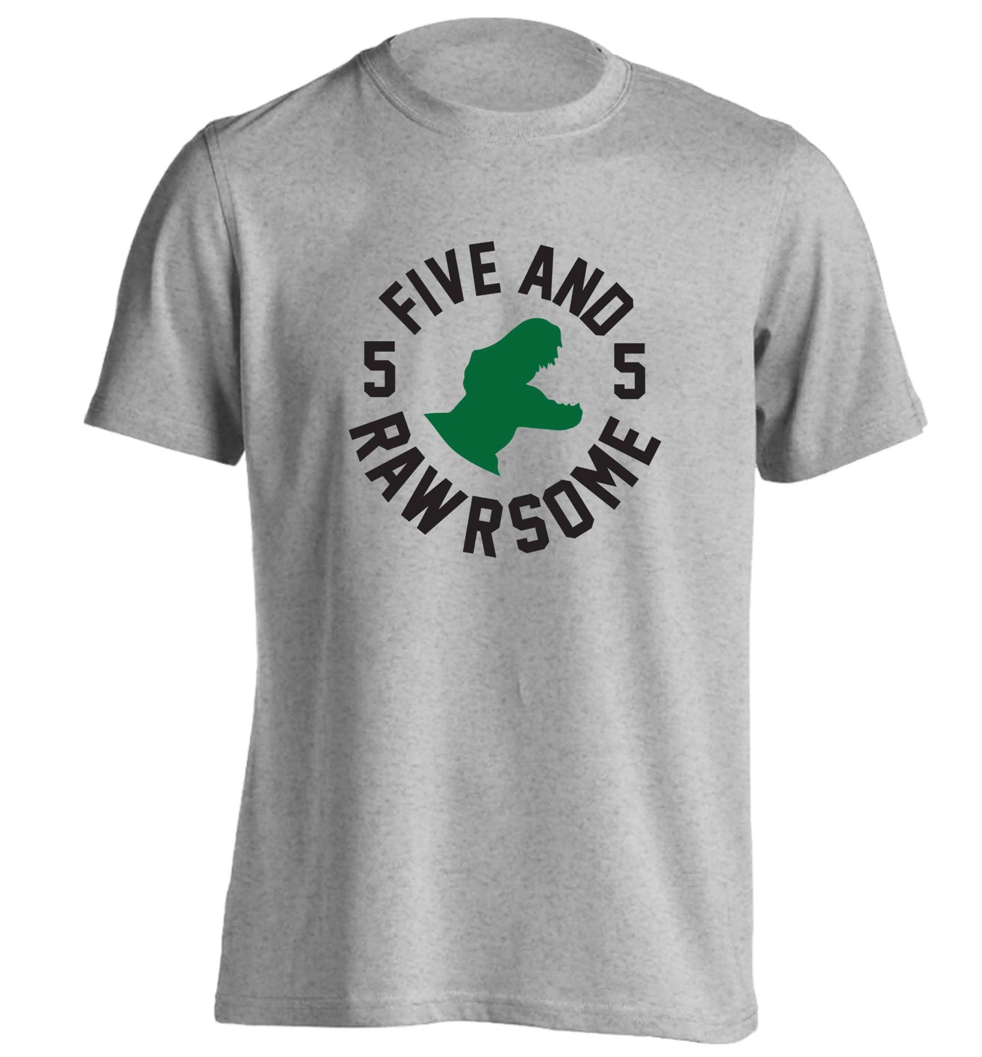 Five and rawrsome adults unisex grey Tshirt 2XL