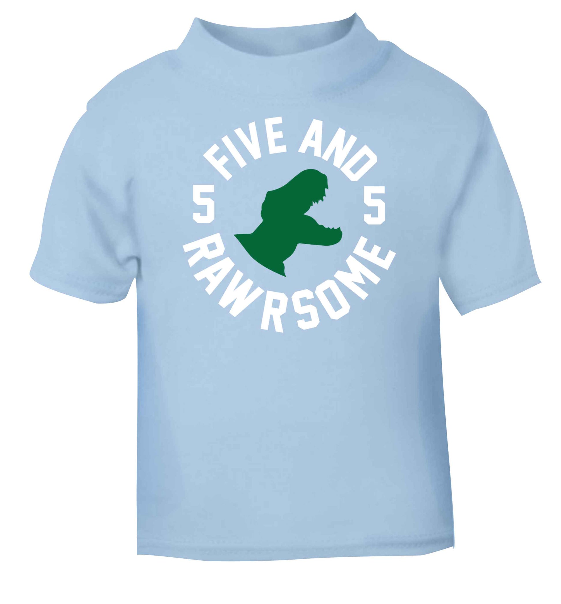 Five and rawrsome light blue baby toddler Tshirt 2 Years