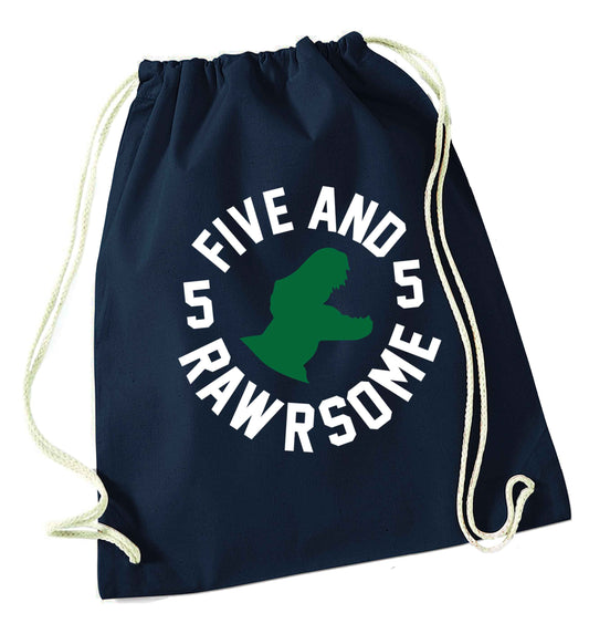 Five and rawrsome navy drawstring bag