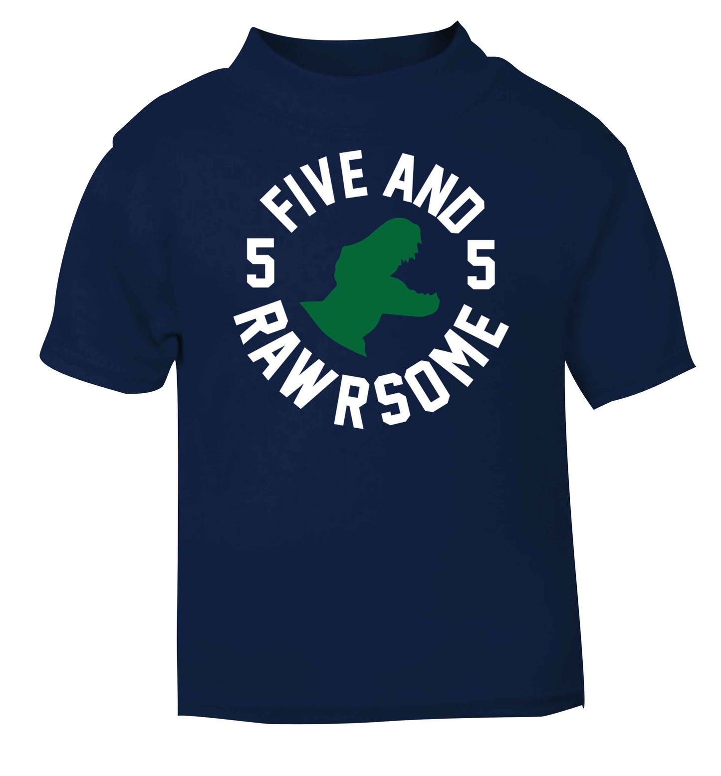 Five and rawrsome navy baby toddler Tshirt 2 Years