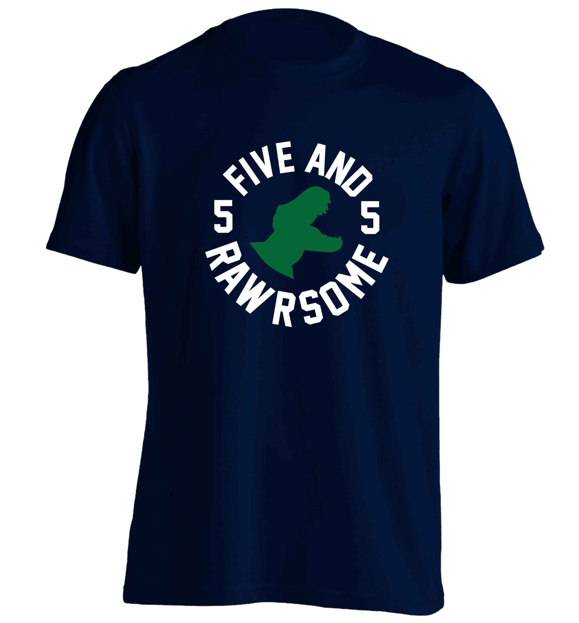 Five and rawrsome adults unisex navy Tshirt 2XL