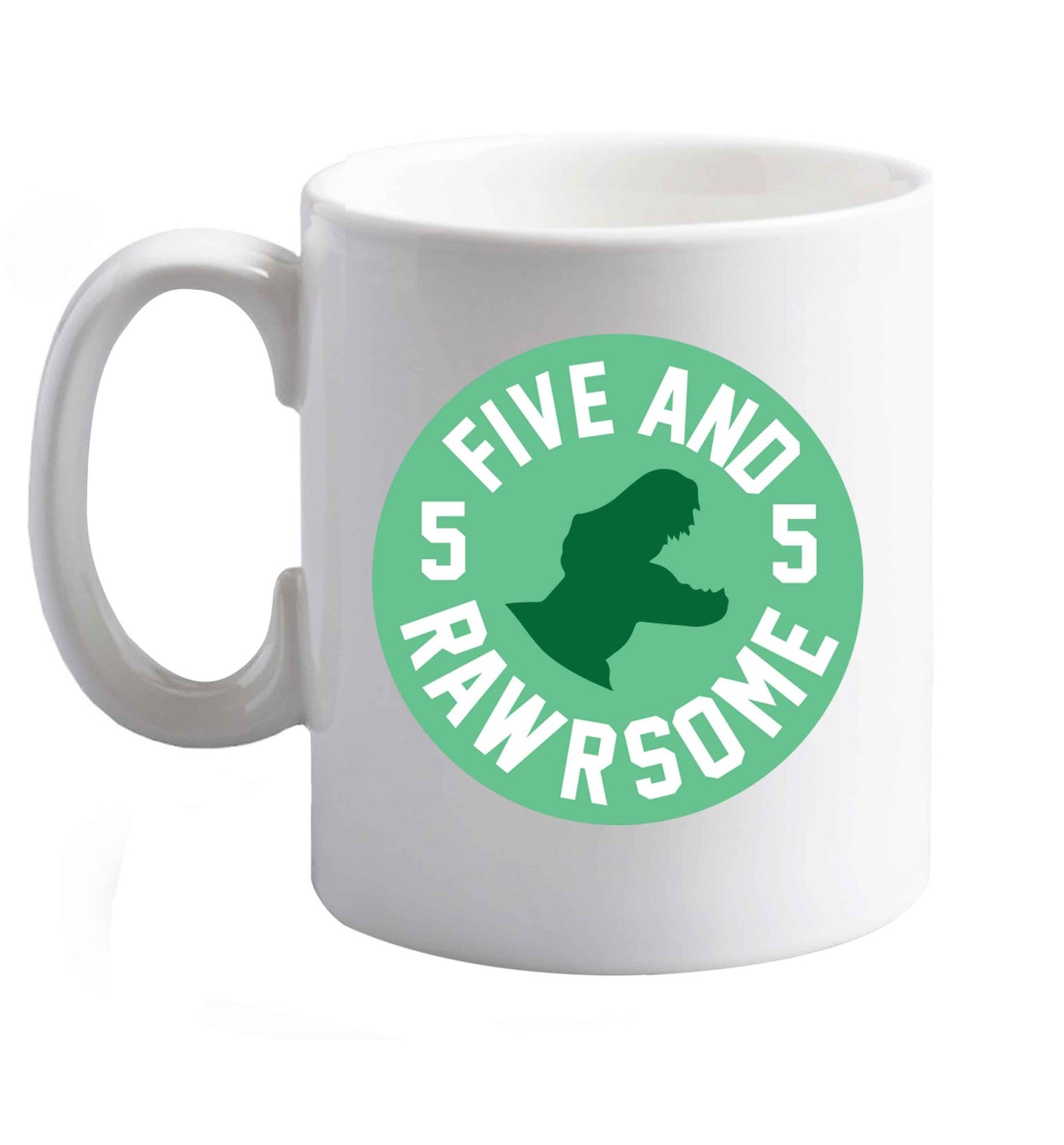10 oz Five and rawrsome ceramic mug right handed