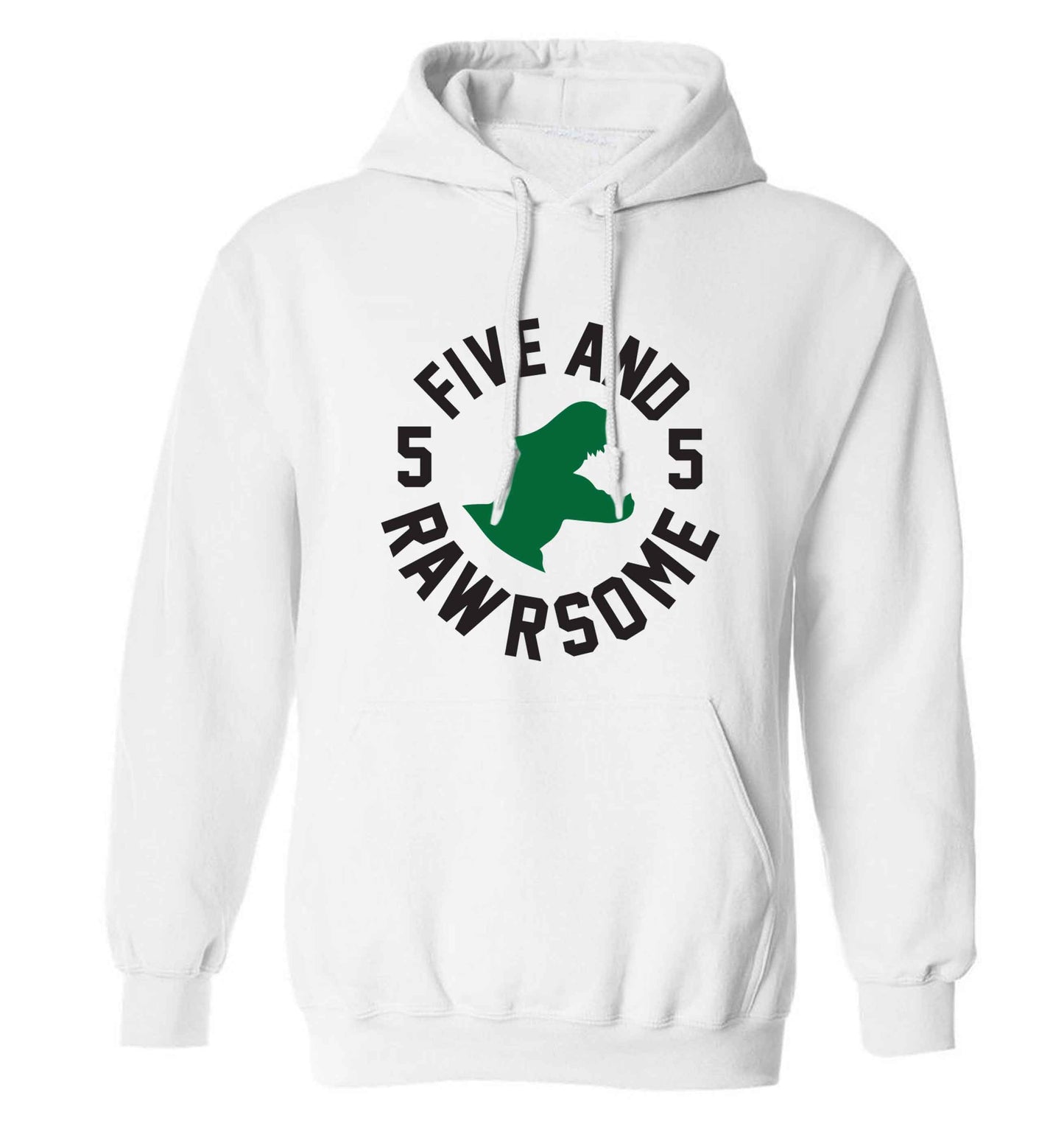 Five and rawrsome adults unisex white hoodie 2XL