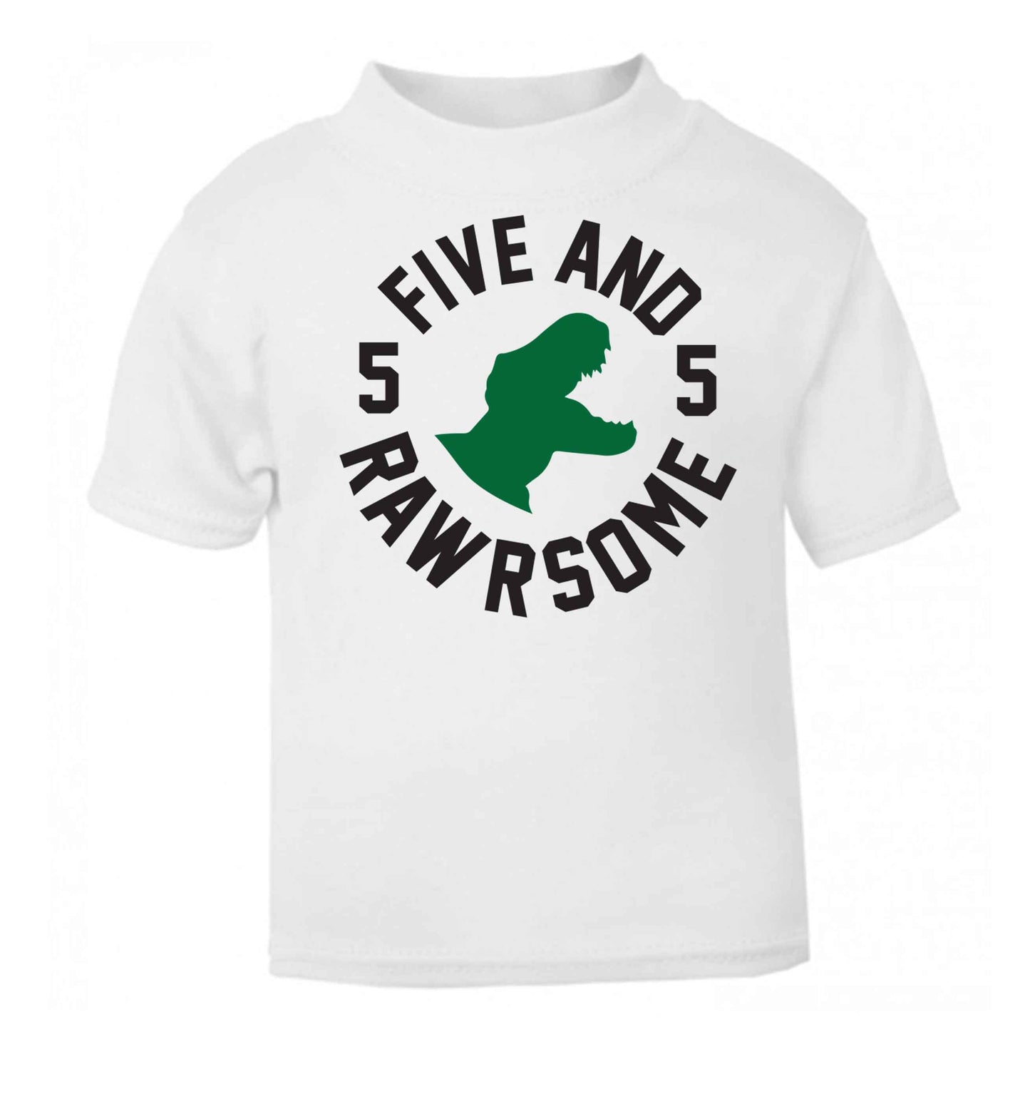 Five and rawrsome white baby toddler Tshirt 2 Years