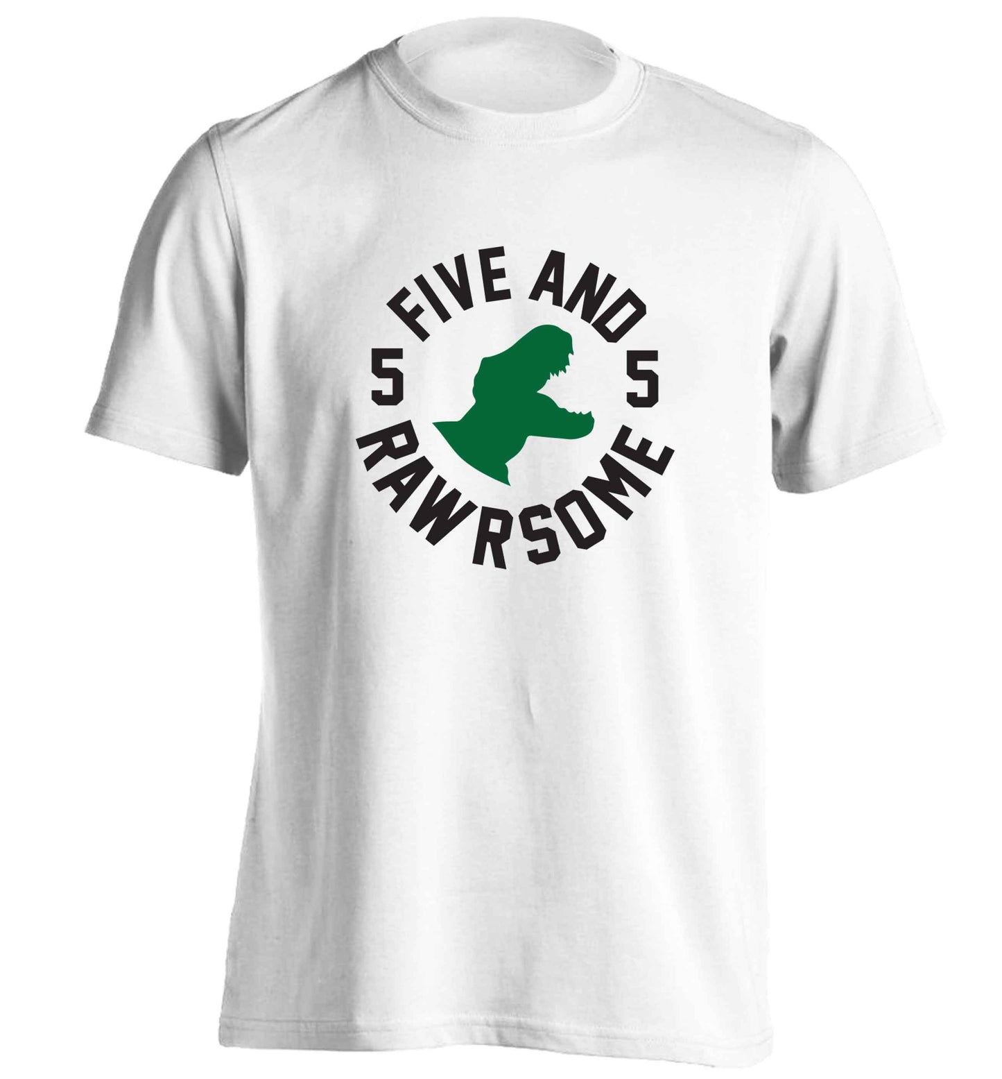 Five and rawrsome adults unisex white Tshirt 2XL