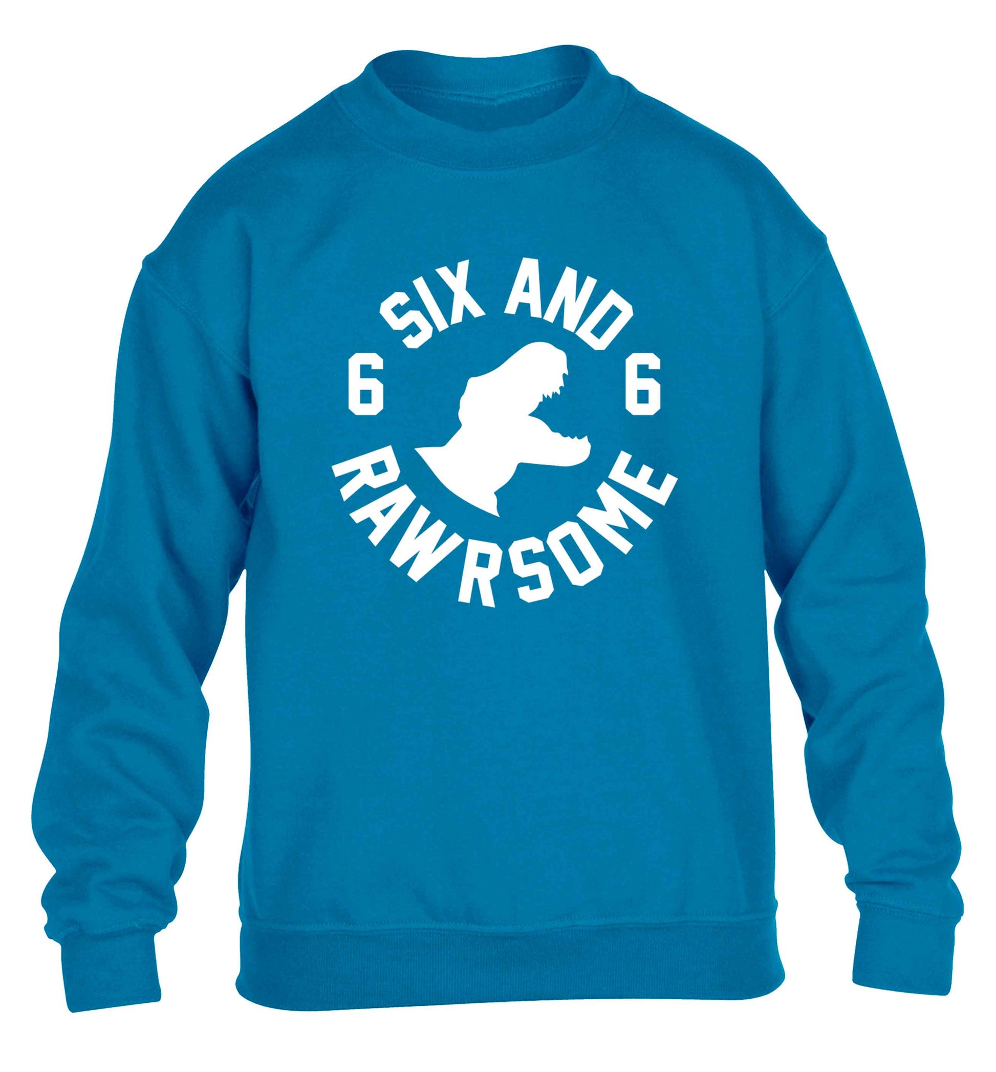 Six and rawrsome children's blue sweater 12-13 Years