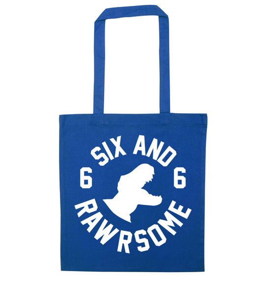Six and rawrsome blue tote bag