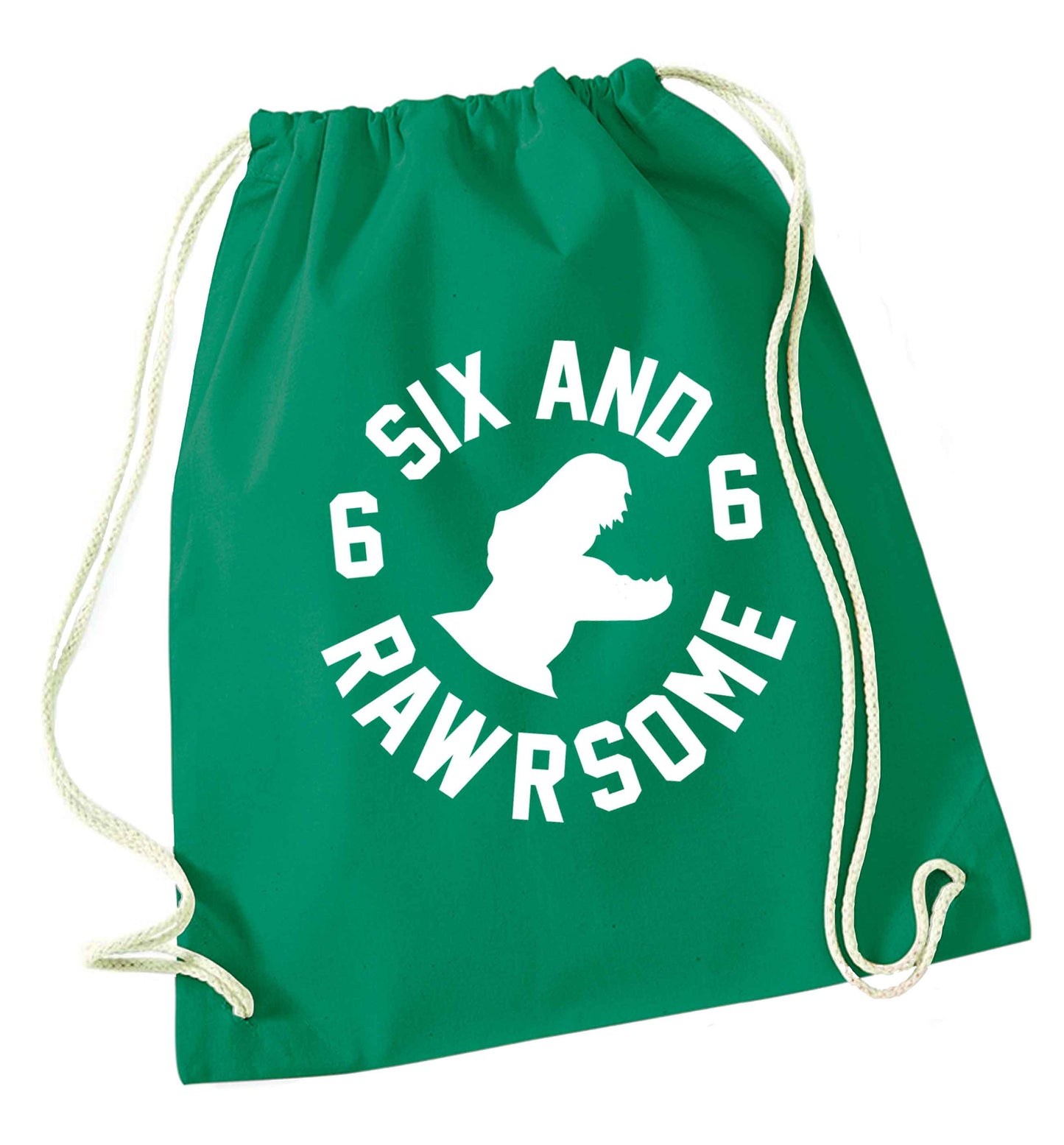Six and rawrsome green drawstring bag